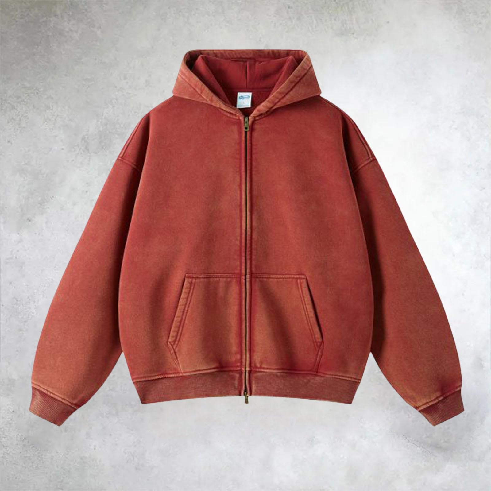 Felpa da uomo in pile con cappuccio con chiusura lampo integrale, oversize, basic, con cerniera, Y2k Hip Hop, felpa con cappuccio, per attività all'aria aperta, in tinta unita