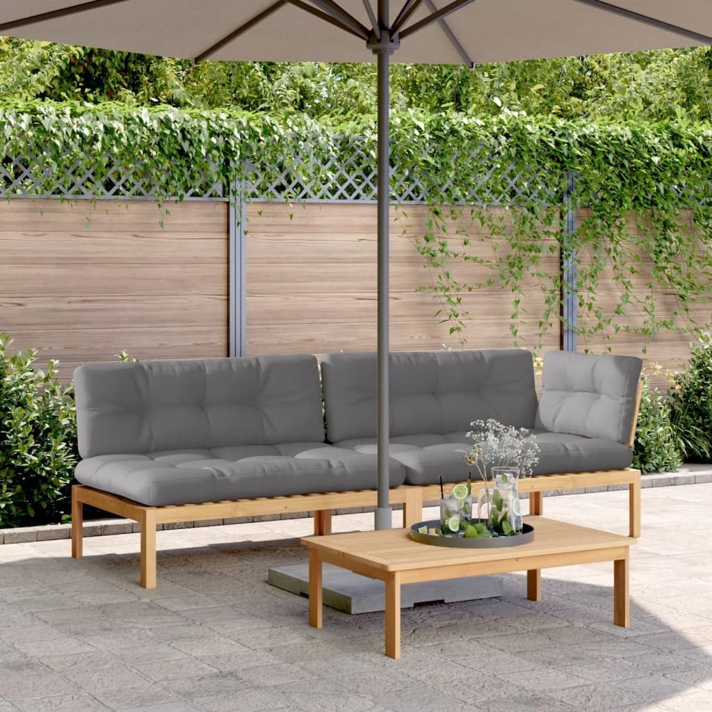 Pallet Sofa Set Brown Solid Acacia Wood, Large Modular 3-Piece Outdoor Lounge, Weather-Resistant Patio Furniture for Garden Terrace Patio Chair