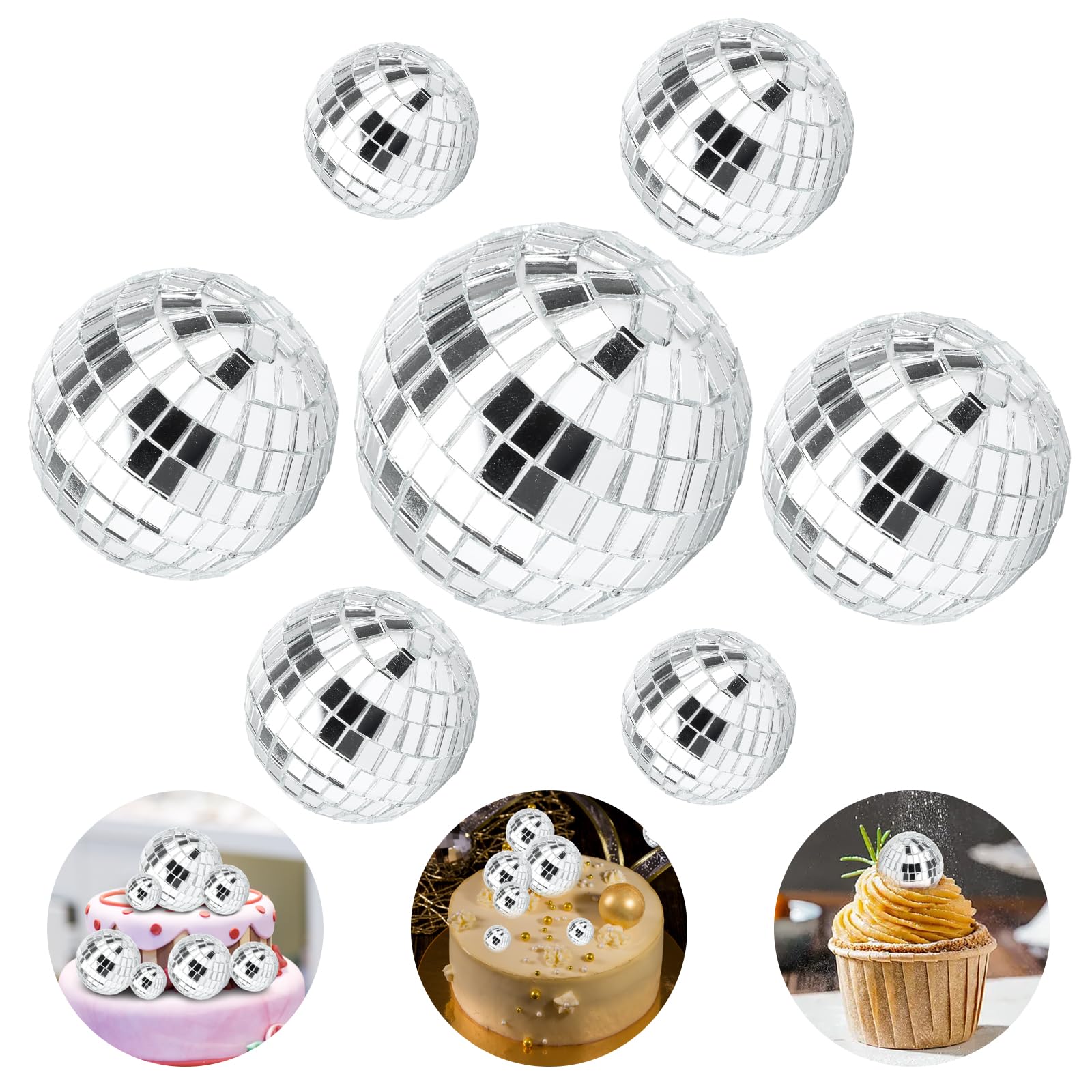 7 PCS Disco Ball Cake Topper, Cake Disco Ball Party Decorations, Mirror Disco Ball, Silver Glass Disco Ball Decor, 70s Disco Theme Party Favor Birthday Christmas Supplies(4 Sizes)