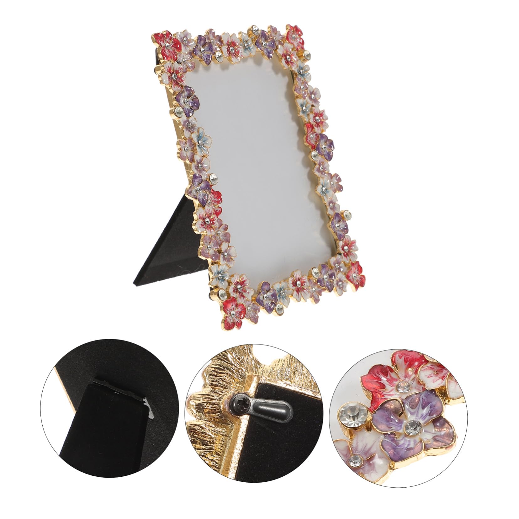 Portafotos Creativo para fotos de 5 Pulgadas Marco de Fotos Decorativo Diseño Floral Vidrio, Metal, Madera y Lino, Fácil de Limpiar, para Personas Mayores, Decoración del Hogar