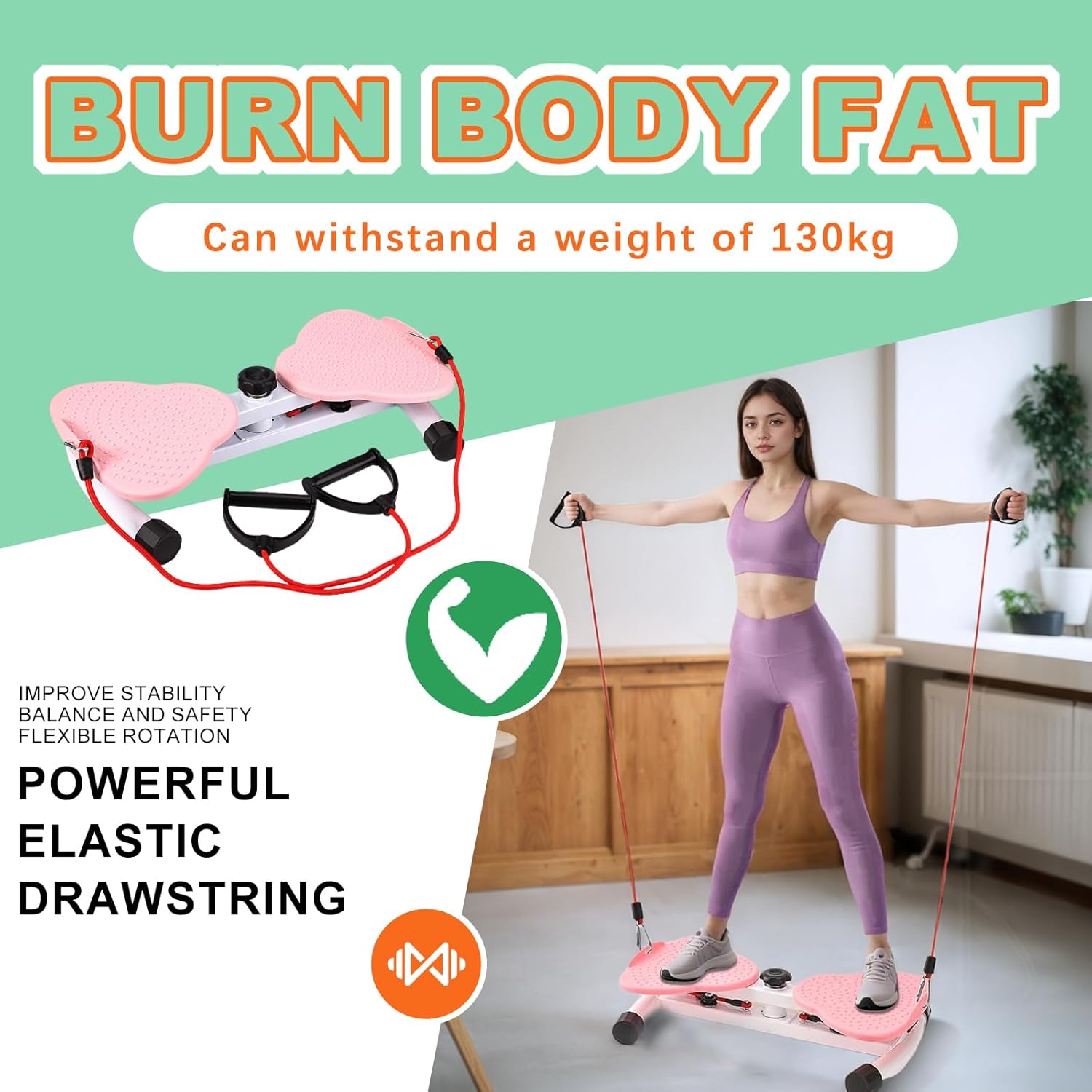 Twisting Waist Machine, Waist Twister Machine with Resistance Bands - 300 lbs Weight Capacity, Noiseless Home Gym for Ab Exercise Foot Massage and Weight Loss, Home Gym Equipment for Women/Men (Pink)