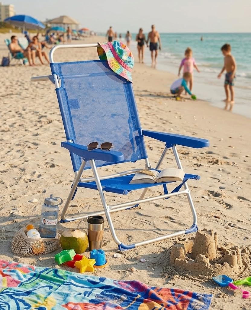 Creaciones Llopis Sedia da spiaggia alta pieghevole in alluminio 5 posizioni sdraio (Blu)