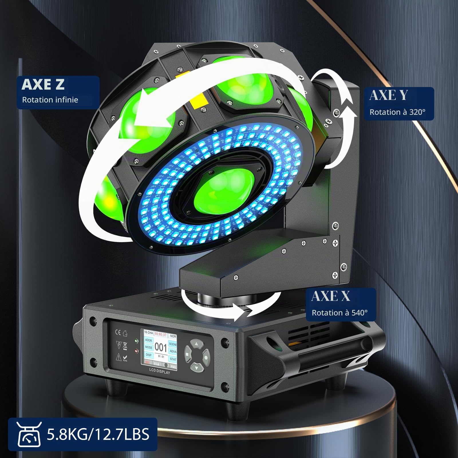 Lyre LED 200W Jeux de Lumière Lampe de scène DJ RGBW Projecteur Luminaires pour Soirée Disco Fête Bar Club Lumineux Éclairage