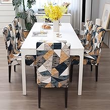 Polyester Geometric Print Dining Table Chair Cover Set of 6 Seater Stretchable Washable Chair Seat Slipcover Protector (Antique Prism)