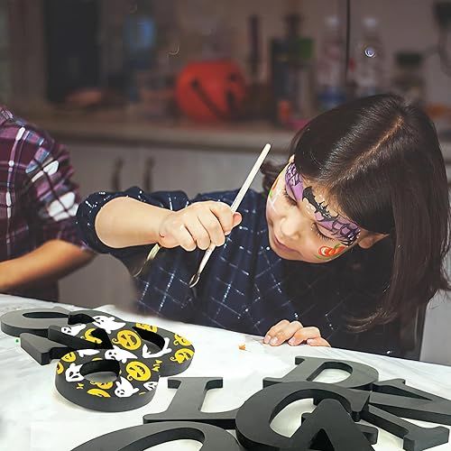 Miniatura 6 de AOCEAN Letras de madera negra de 8 pulgadas, letras de madera sin terminar para Halloween, letras decorativas de pie en rodajas, decoración de