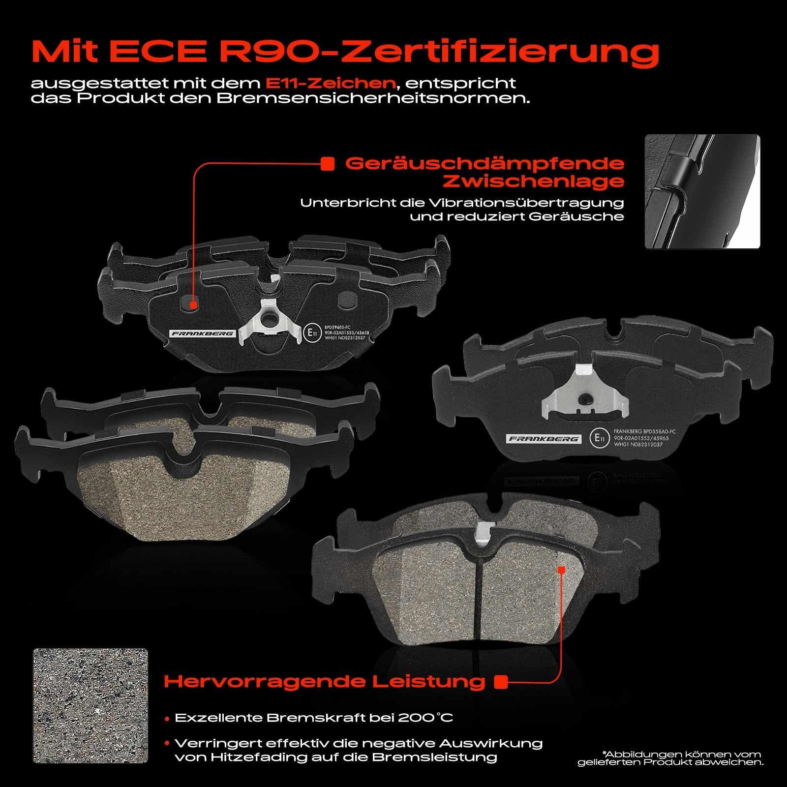 Frankberg Bremsensatz inkl. 4x Bremsscheiben + 8x Bremsbeläge Vorne Hinten Kompatibel mit 3er Compact E46 3er E46 3er Touring E46 Replace# 34216750190, 34111164498