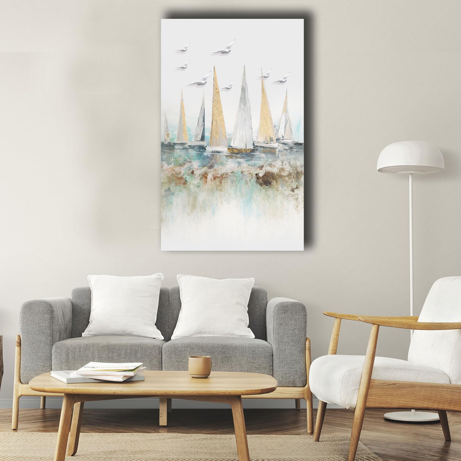 Printerland Quadri moderni Cameretta Barche a vela Regata Mare Stampa su tela Canvas Astratto Camera da Letto (13, 50x100 cm, Canvas intelaiato)
