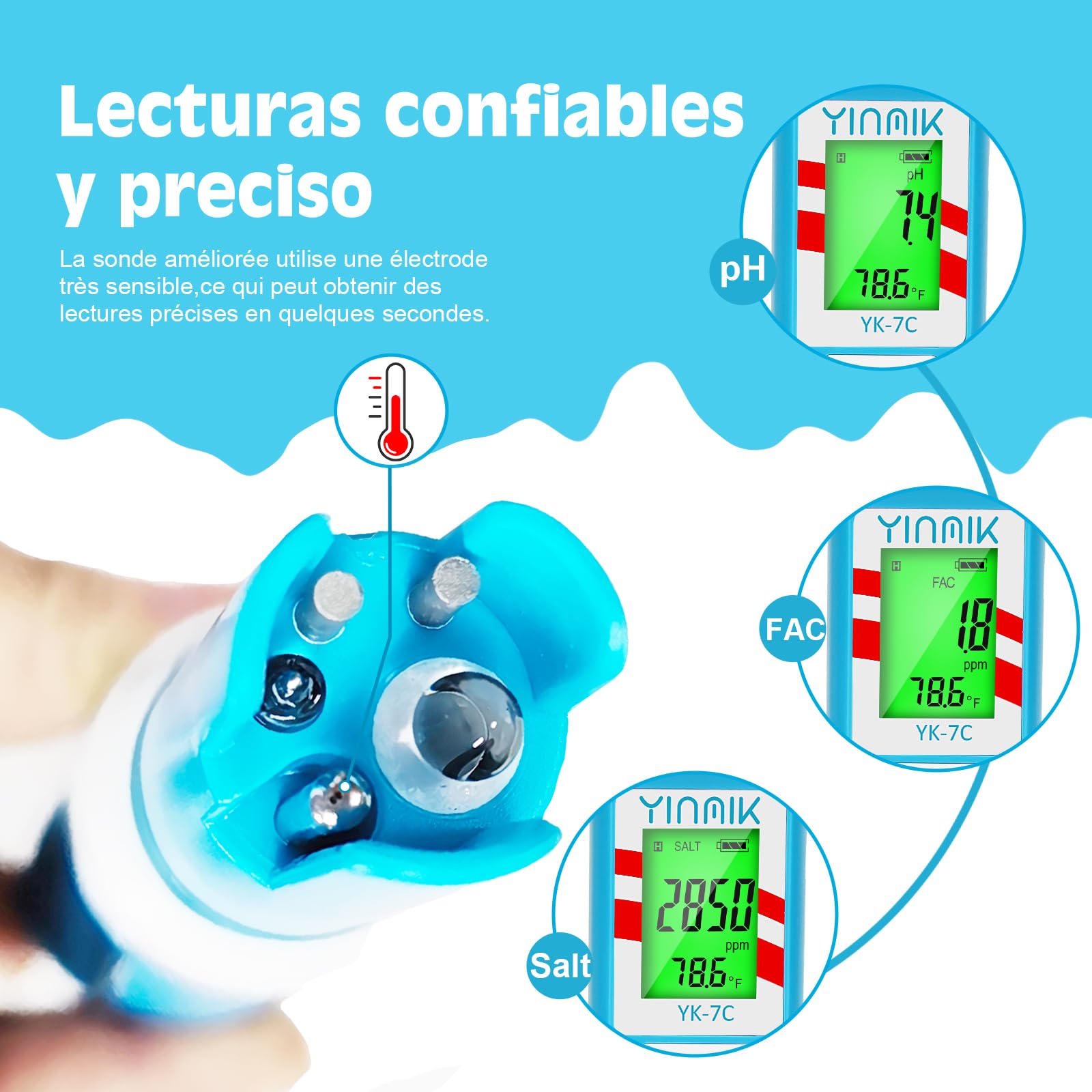 YINMIK Medidor Cloro Piscina Digital, Kit Cloro y pH para Piscina y Acuario