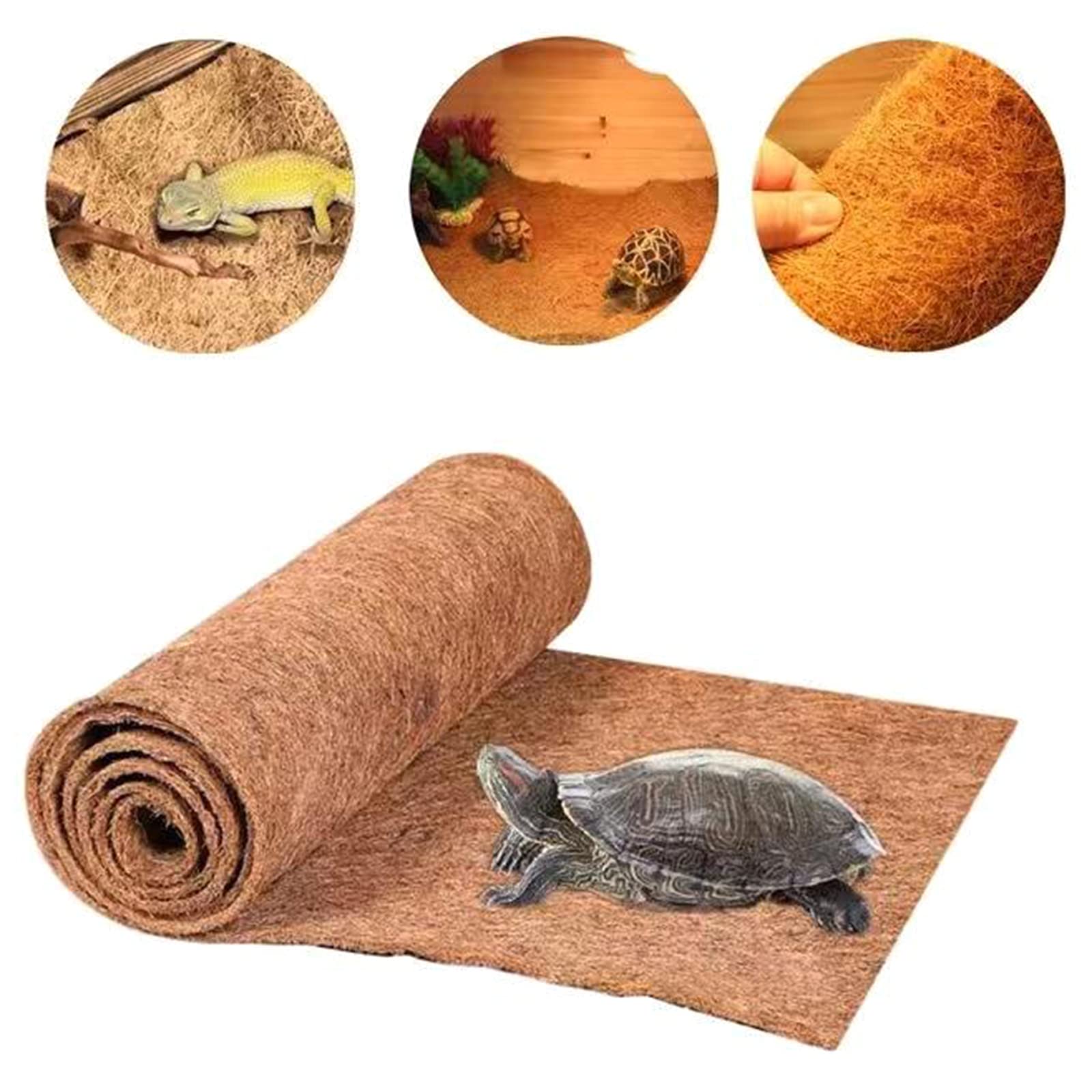 Tappeto per rettili Materasso in fibra di cocco naturale Tortoises Mat Pet Terrarium Liners Pad Biancheria da letto marrone per lucertole, Serpente Carri armati Lungo Marrone Barbuto-drago Fibra di