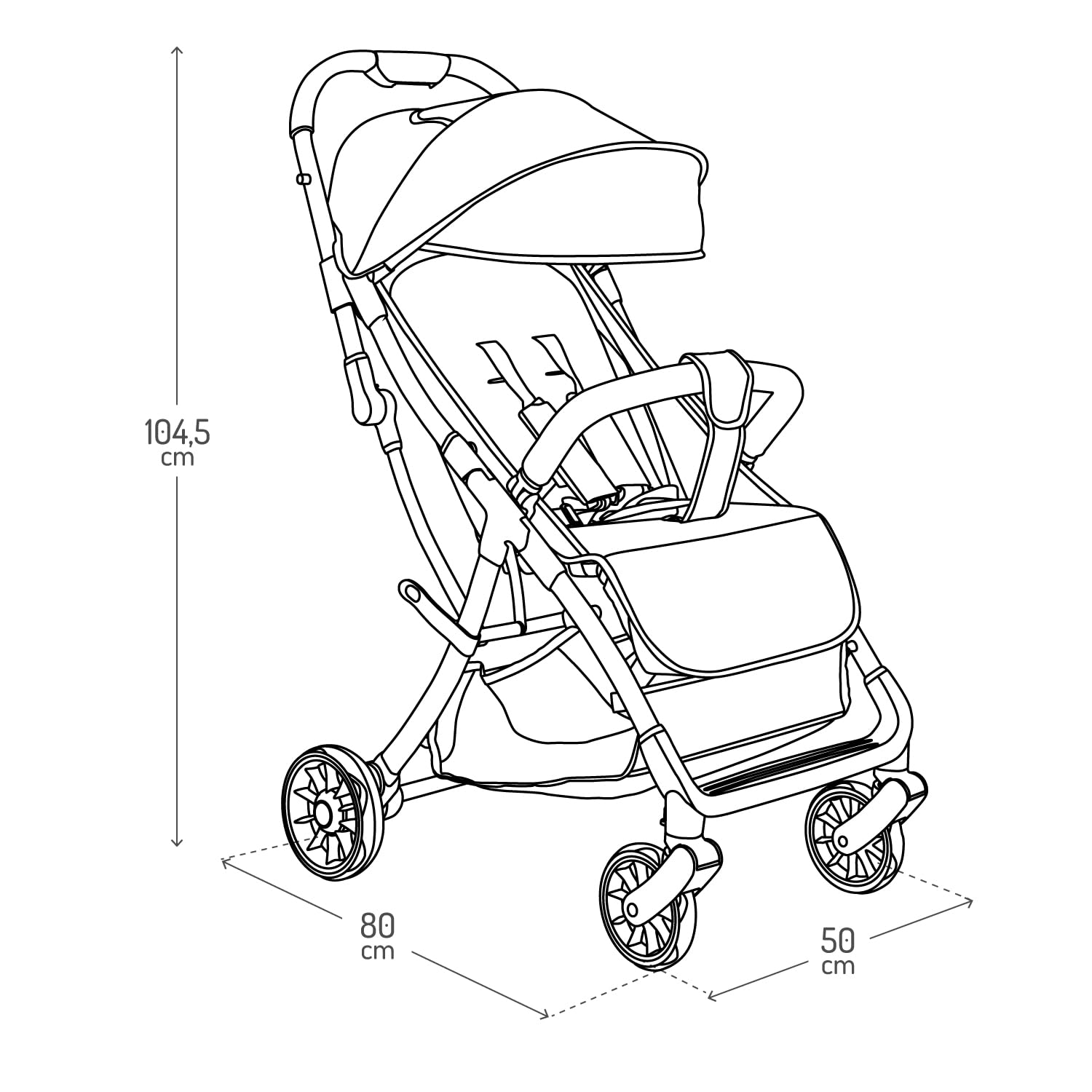 MoMi PAOLA Silla de Paseo Ligera y Compacta hasta 22 kg, Plegado Automático, Arnés de 5 Puntos, Ruedas con Suspensión, Cesta de Almacenamiento, Portavasos