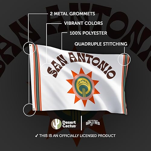 Miniatura 4 de Desert Cactus Bandera de los San Antonio Spurs NBA 100% poliéster para interiores y exteriores, 3 x 5 pies, banderas del equipo de la Asociación