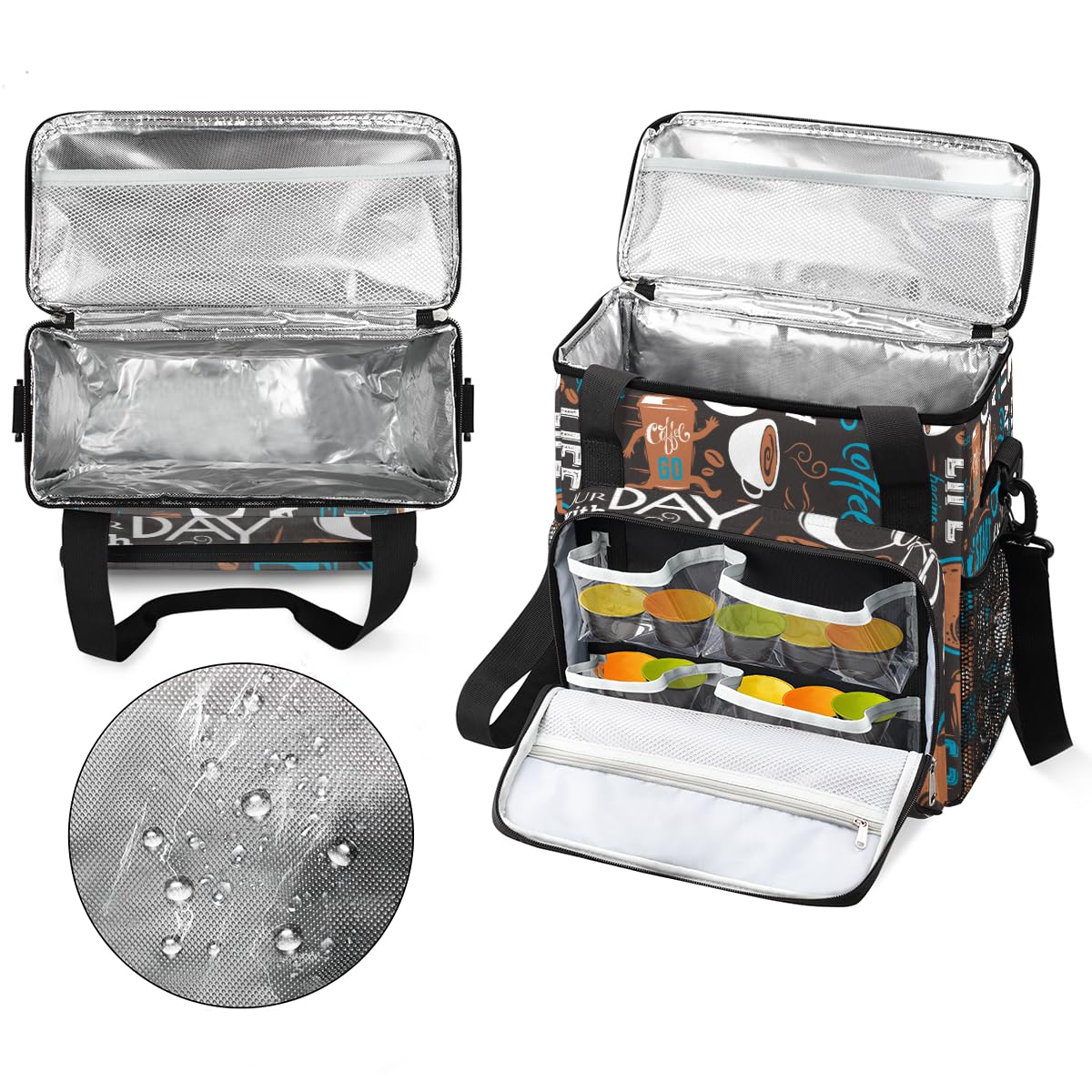Blue Coffee Cafe - Bolsa de transporte para cafetera, bolsa de transporte de viaje, compatible con Keurig K-Mini o K-Mini Plus, funda portátil de una sola porción con bolsillos para cápsulas K-cup