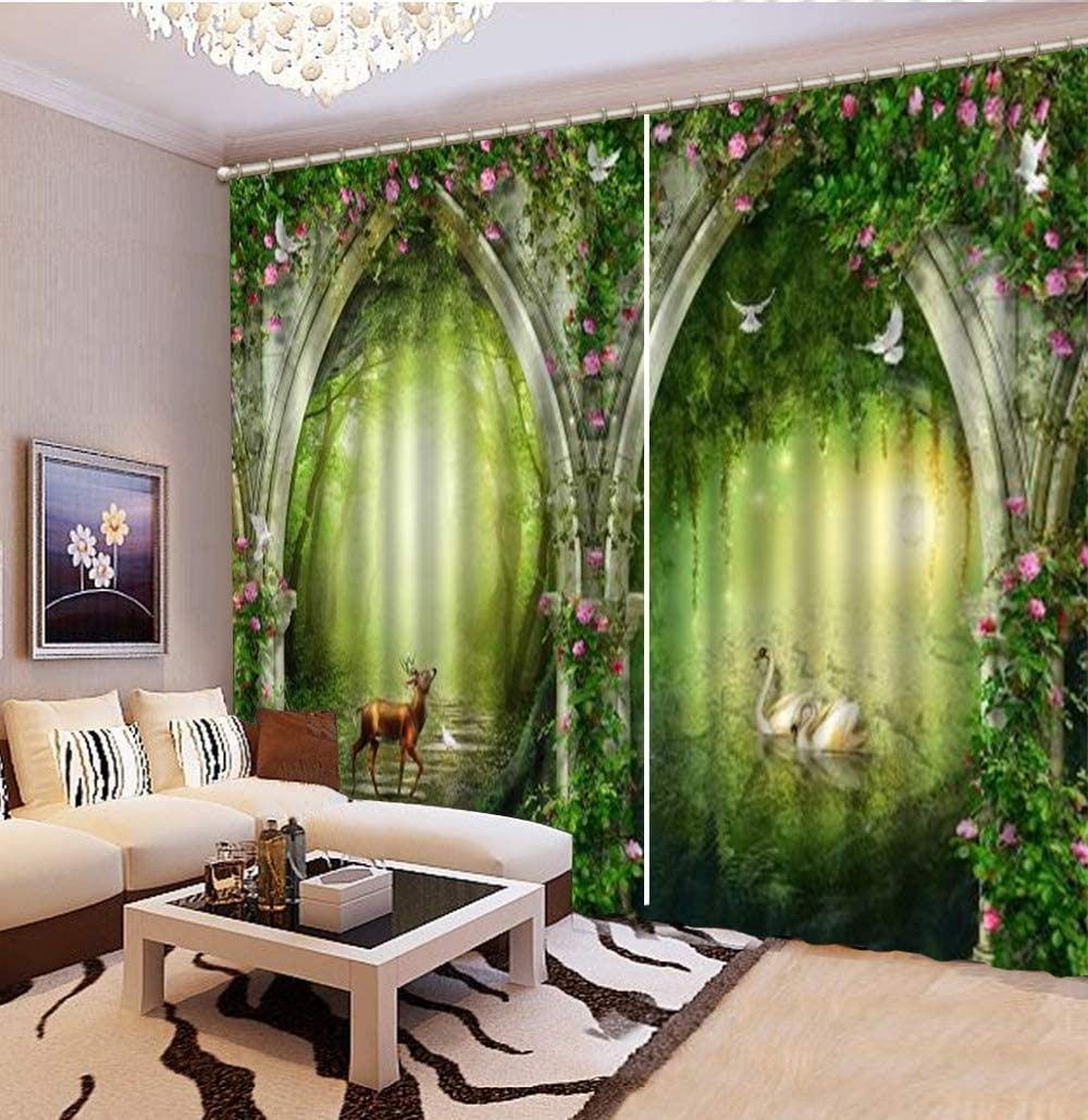 Waple Blackout curtains eyelet for living room Fantasy Forest Linglu Flower Arch 280*180cm 3D Digital Printing Polyester Fiber Curtains, Living Room Kitchen Bedroom Blackout Curtains, Perforated Curta