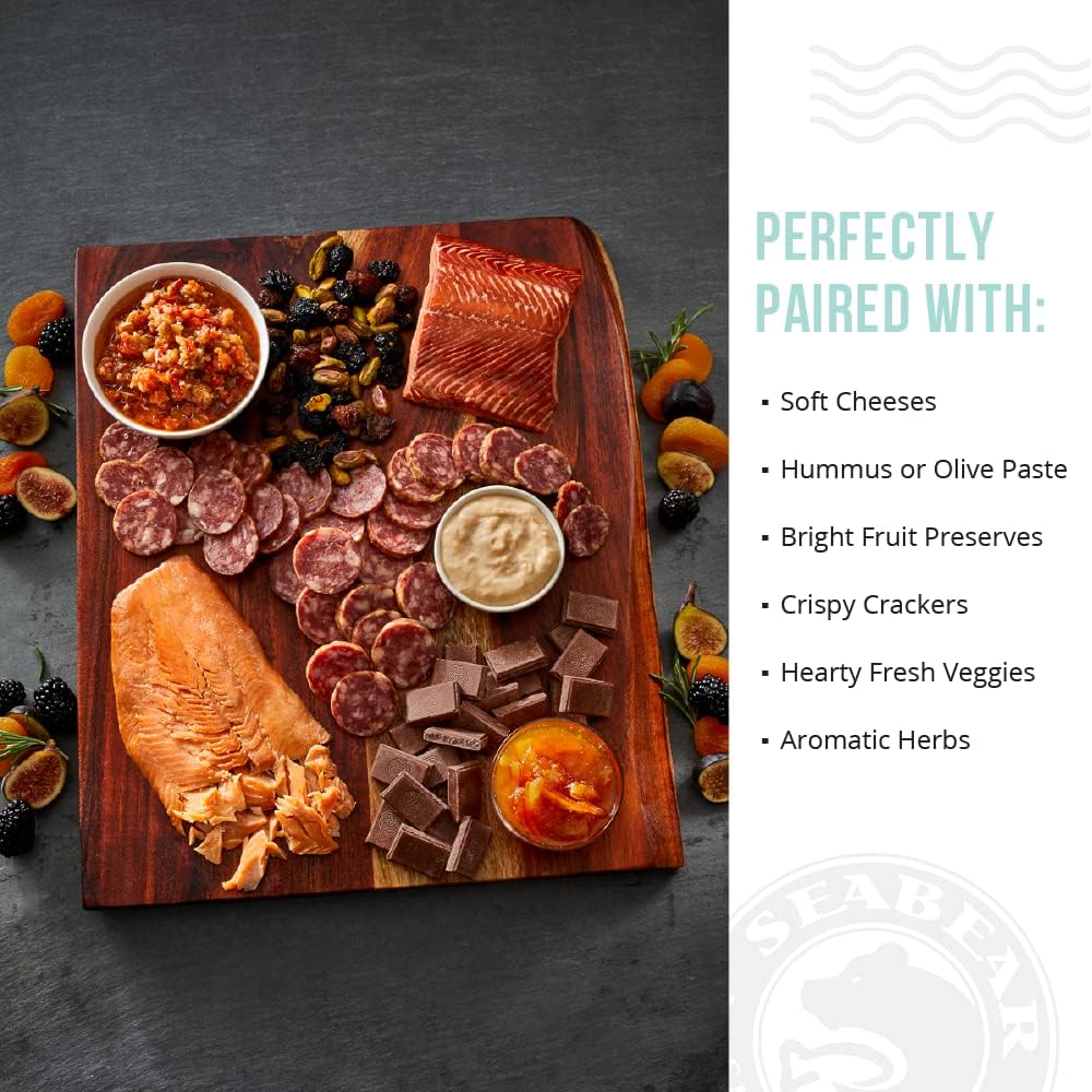 SeaBear Smoked Salmon Trio 18oz (Pack of 4) Fillets Gift Box – Wild Alaska Sockeye, Wild Pink & Coho Fillets, Shelf Stable, Ready to Eat, 18 Ounce (3 x 6 Ounce) Pack of 4, Filets