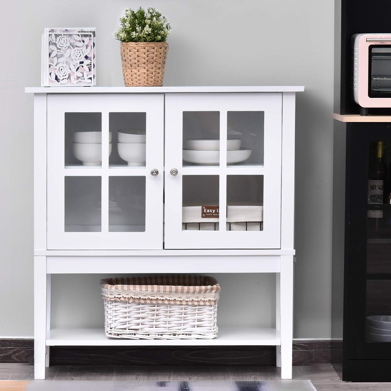 Kitchen Credenza & Sideboard Buffet Storage with 2 Glass