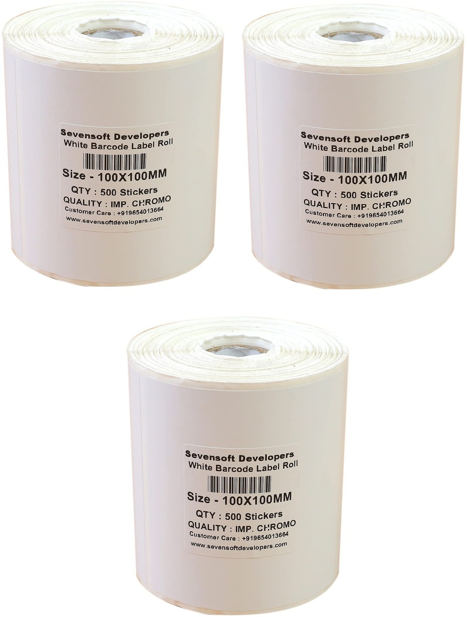 Sevensoft Developers 100X100MM Barcode Label Set (4X4 INCH) of 3 Self-Adhesive Paper Label Shipping Ribbon, stiker tag (White)- 500 Labels, Stickers in per Roll