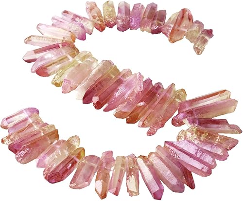 Miniatura 2 de rockcloud rocas naturales de cristal, cubiertas de titanio, cuarzo claro, en punta, hebra de 15 pulgadas