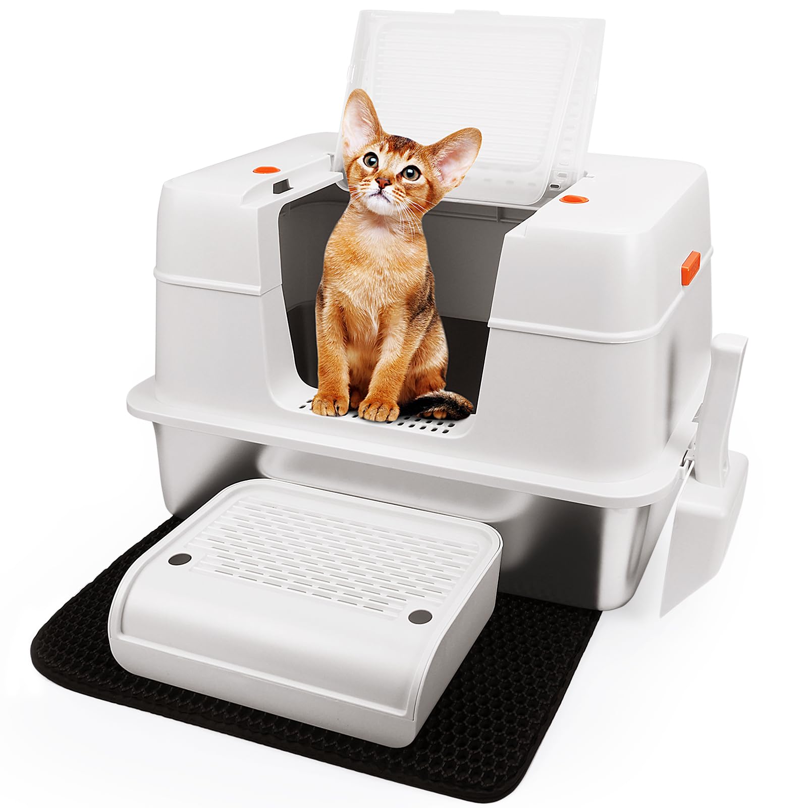 Vivifying Caja de Arena de Acero Inoxidable, Caja de Arena Cerrada XL para Gatos con Tapa de Lados Altos (Beige)
