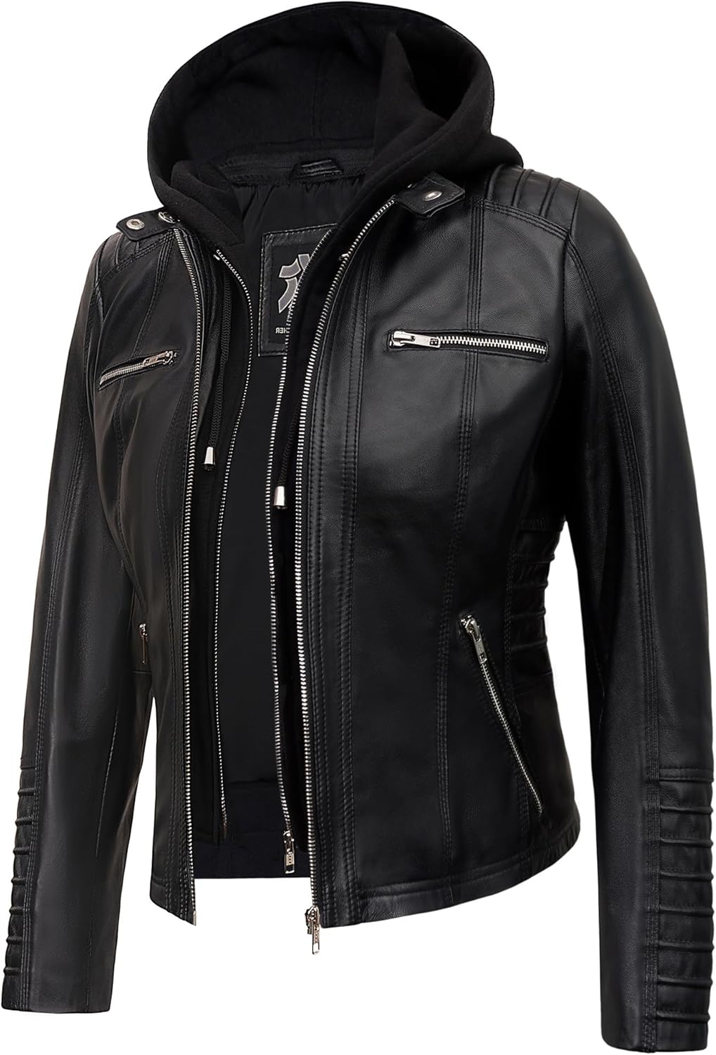 Hooded Leather Jackets For Women - Real Lambskin Womens Leather Jacket With Removable Hood - Image 3