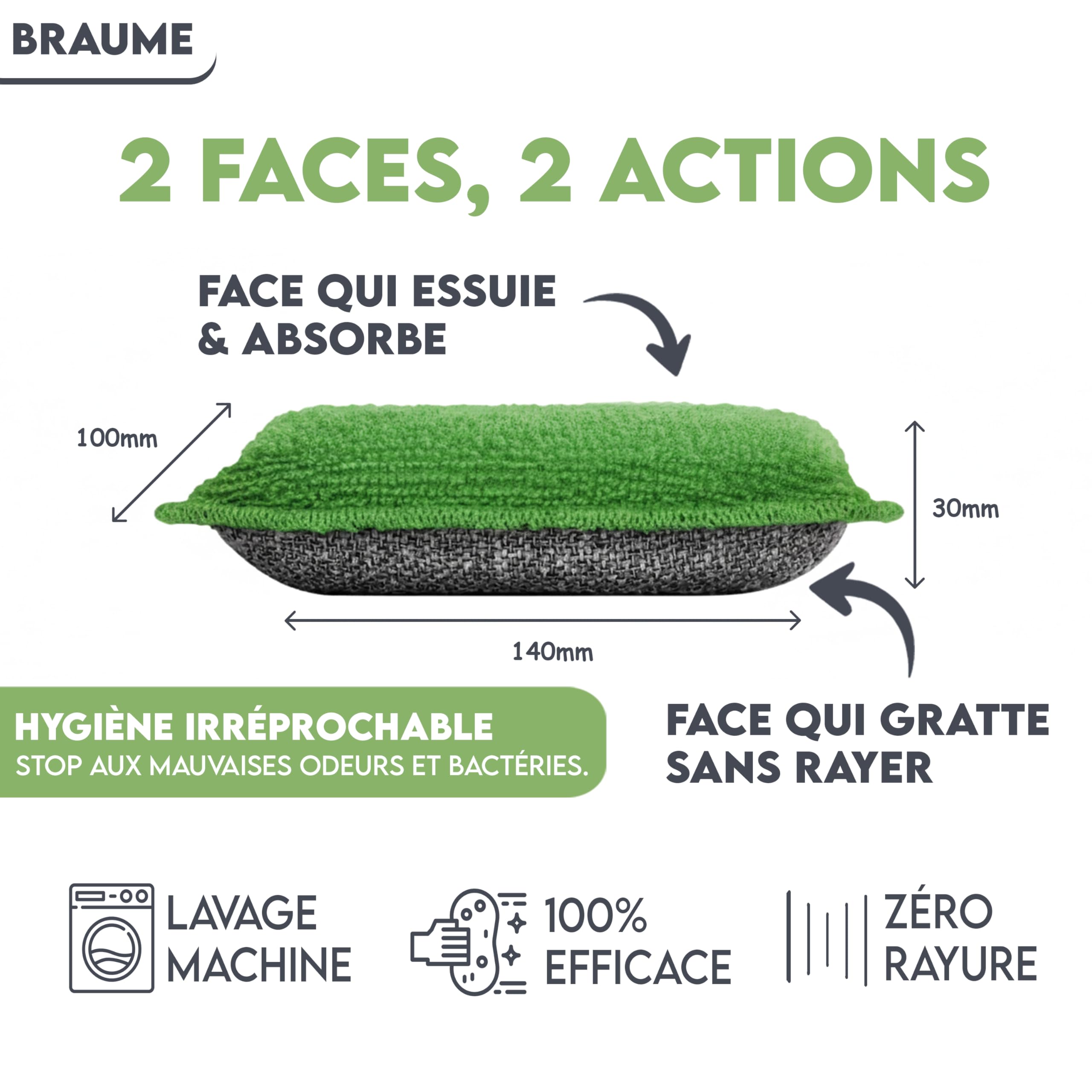 Lot de 4 Éponges Lavables Réutilisables Ne Rayent Pas Ultra Efficaces Séchage Rapide