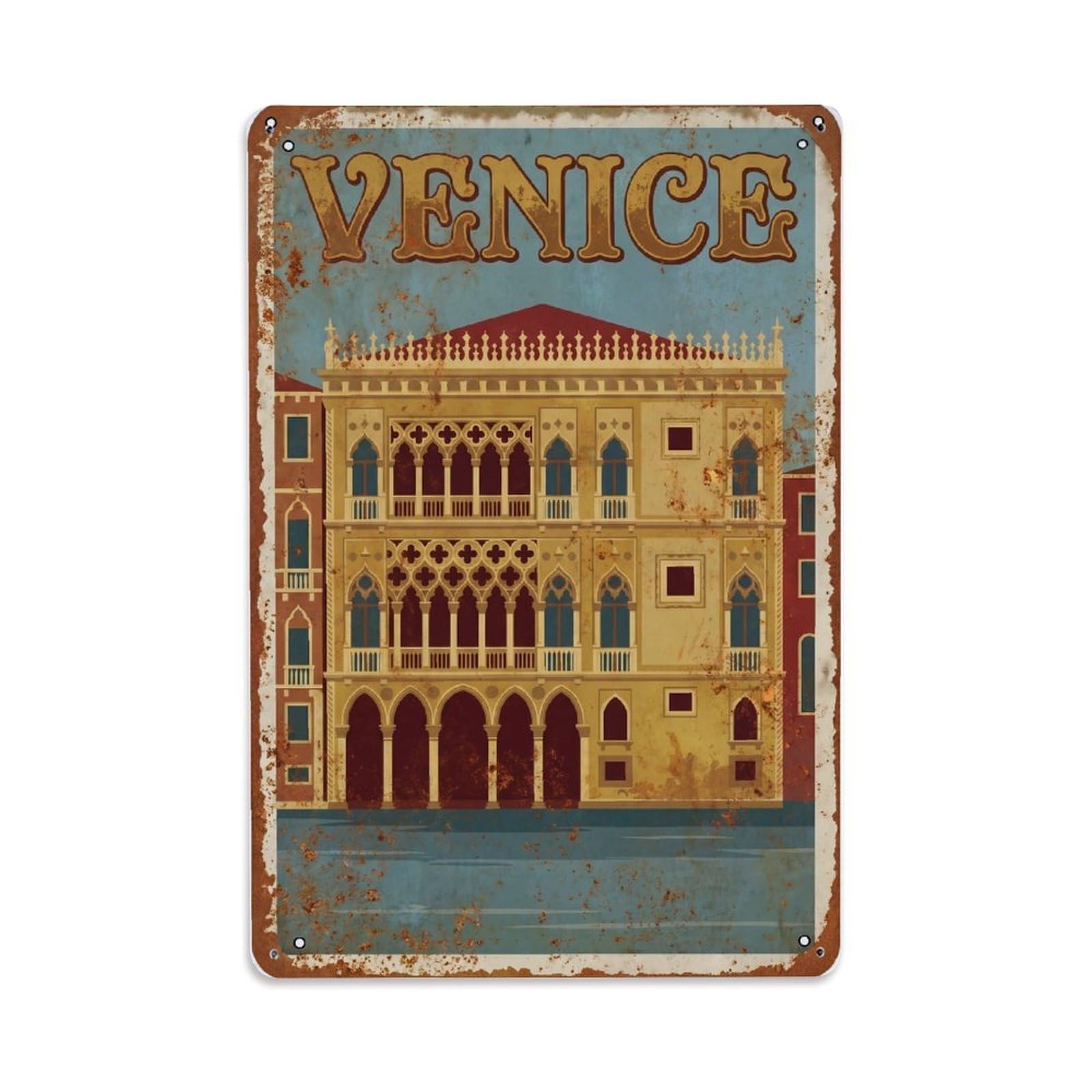 Vintage Travel Venice Ca D Oro Golden Palace Gothic Rusted Italy Metal Tin Sign Plaque Wall Decor for Cafe, Club Bar, Office, Home Garden Metal Poster 8x12Inch