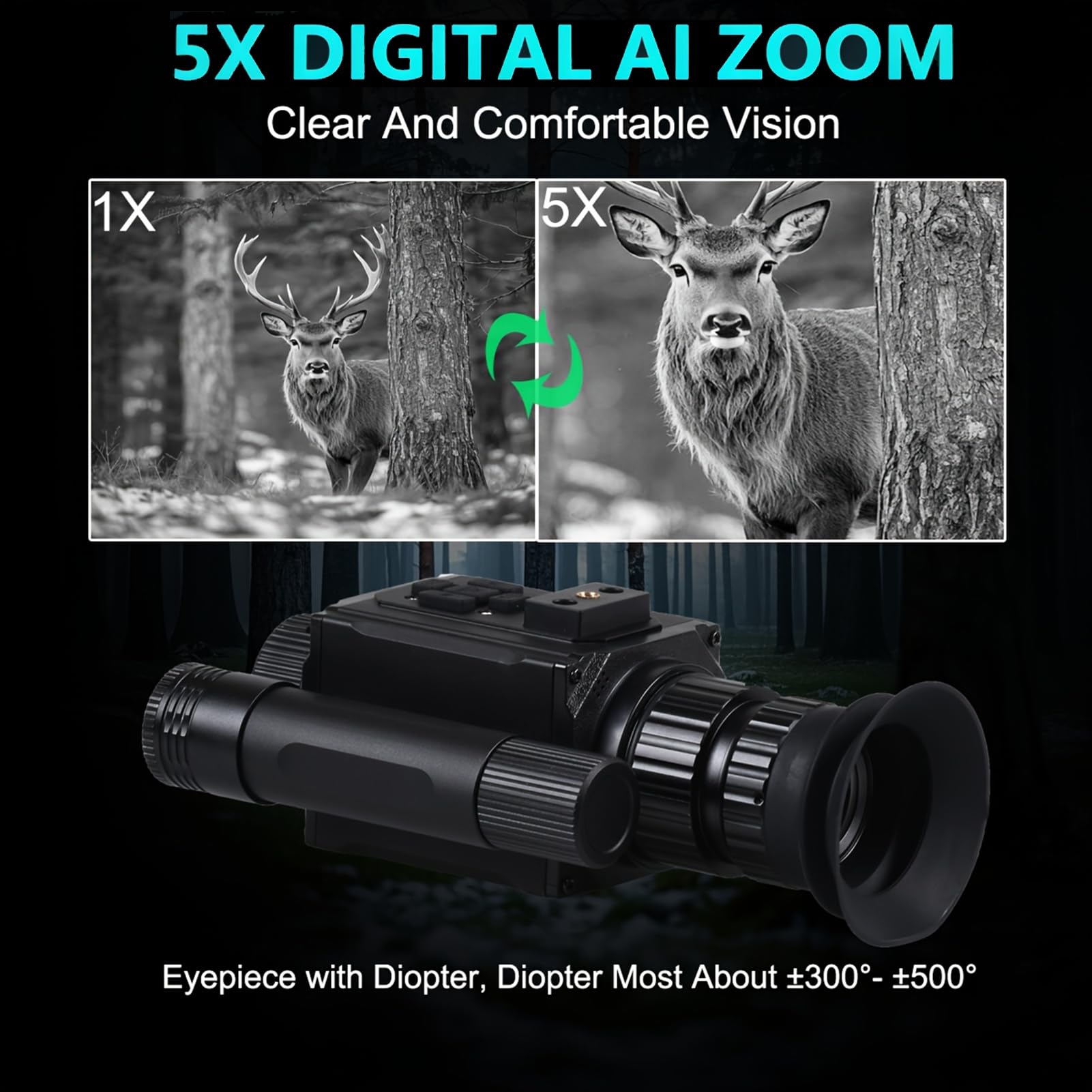 NK008 - Mira digital de visión nocturna para caza, zoom digital 5X 1080P visión nocturna monocular, iluminador IR 850 integrado, tarjeta de 32 GB incluida