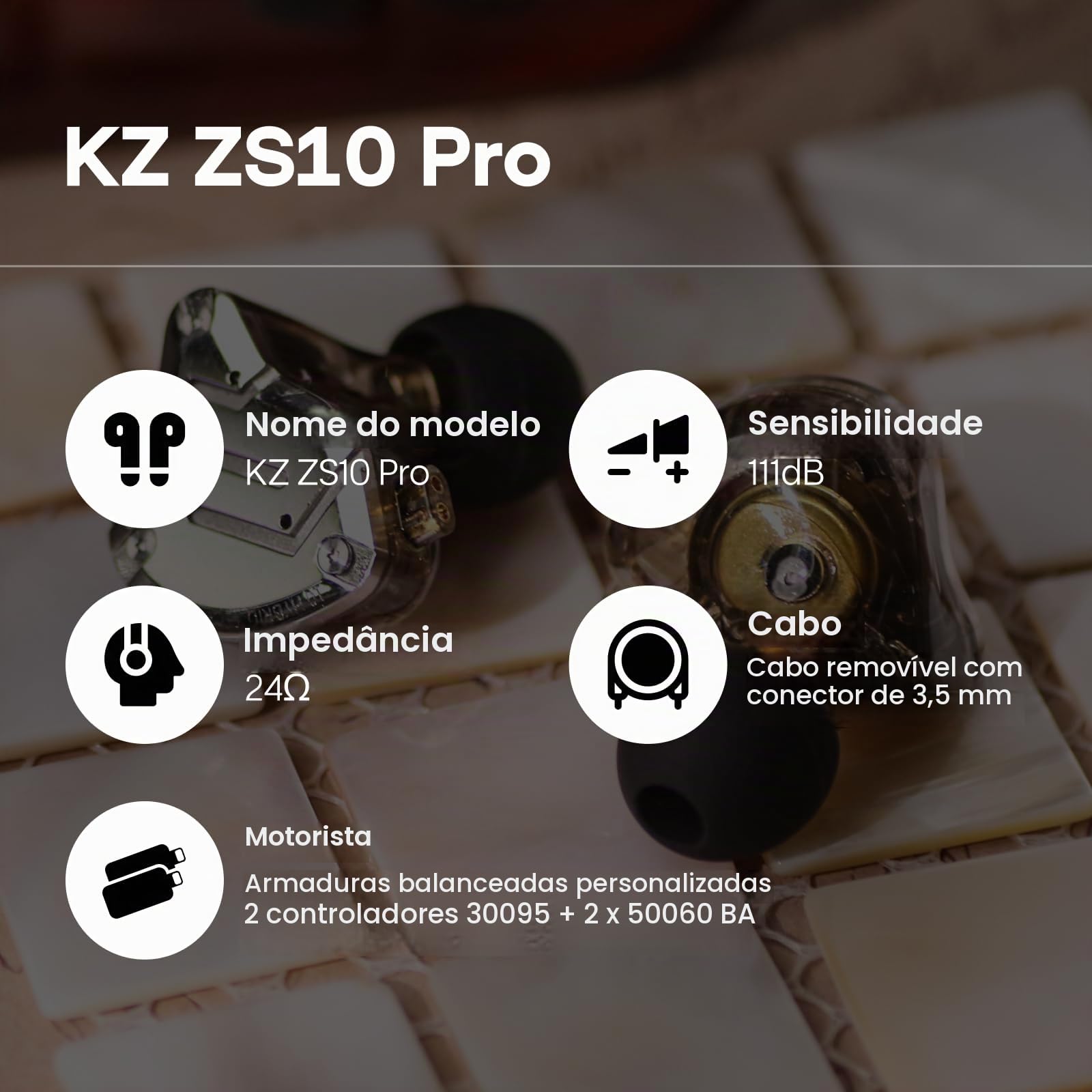 Linsoul KZ ZS10 Pro, Intra-auriculares com 5 Drivers 4BA+1DD