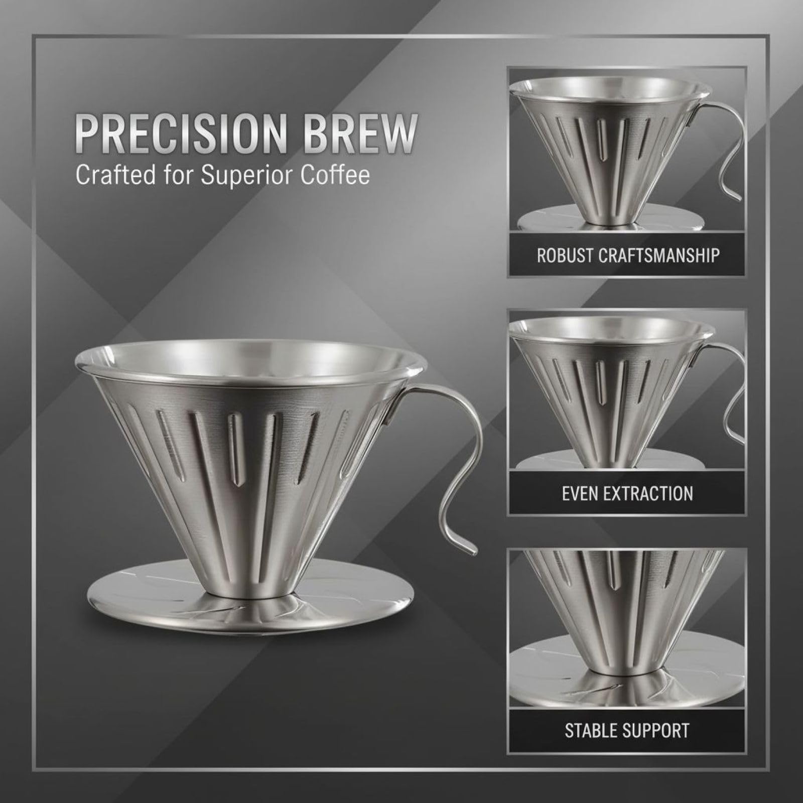Filtre à café en acier inoxydable 304, dripper portable à verser avec poignée, filtre conique réutilisable en métal, 5,5 x 4,1 x 3,4 po, 14 x 10,5 x 8,7 cm, argent