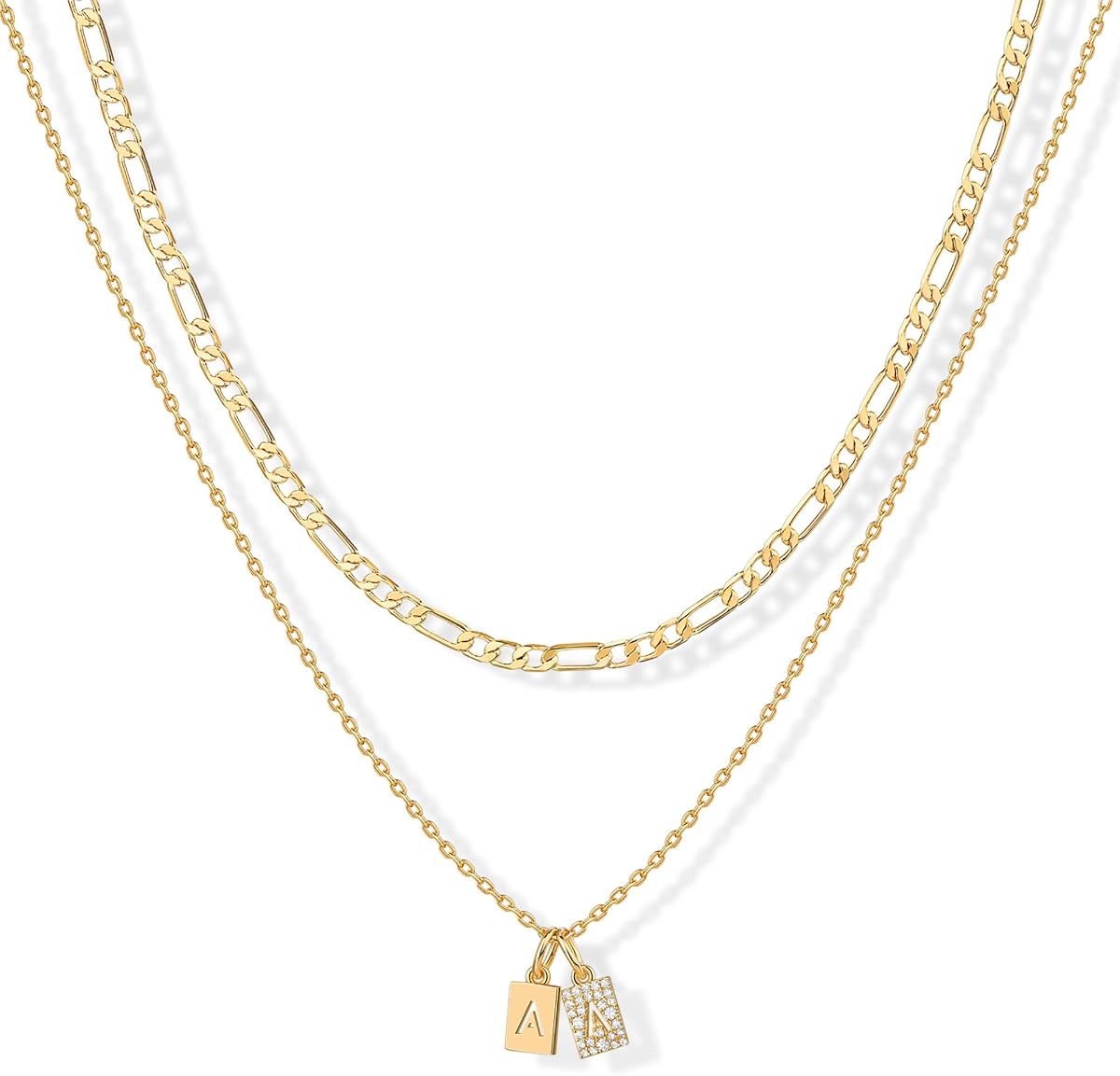 Collar inicial para mujer, colgante CZ de doble etiqueta para perro chapado en oro de 14K