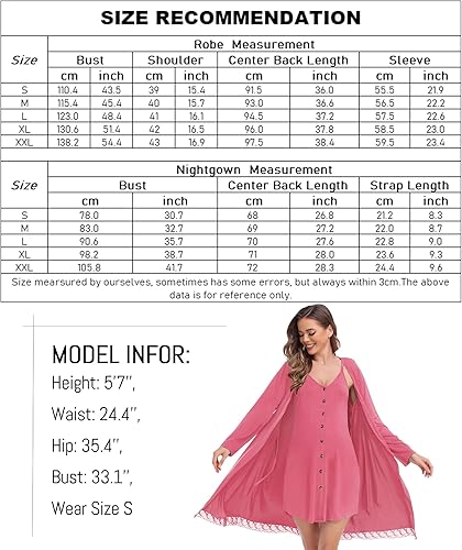 Miniatura 6 de SWOMOG Conjunto de camisón de lactancia y bata de encaje 3 en 1 para mujer, vestido de lactancia con botones de parto y 2 piezas para dormir