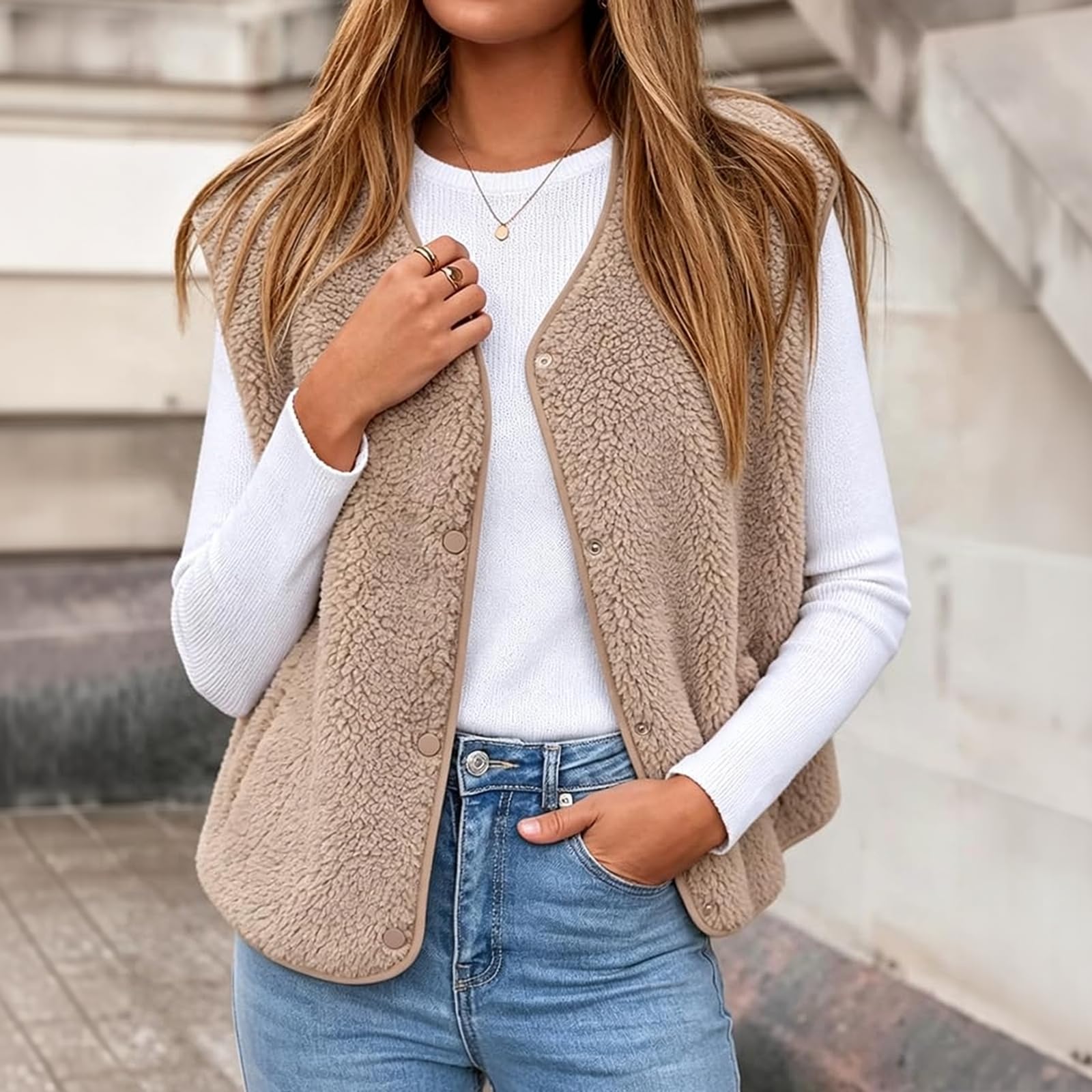 FUPODD Teddy Fleece Weste Ärmellose Teddywesten Leicht Fleeceweste Winter