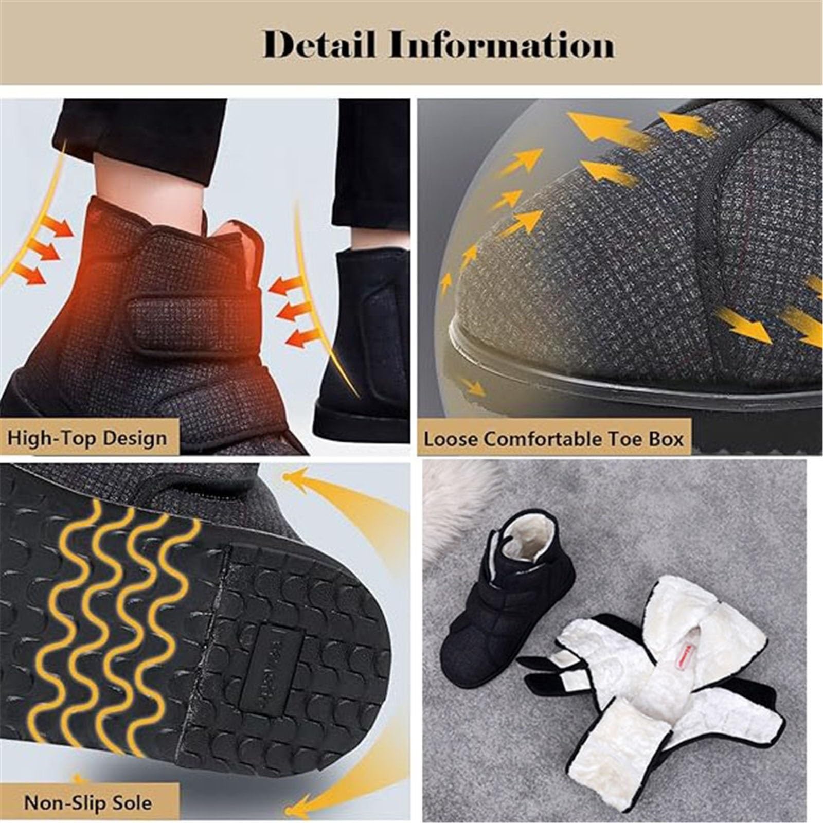 Buty Na Obrzęk Cukrzycowy Dla Osób Starszych Outdoorowe, Wygodne Zimowe, Wysokie, Regulowane Buty Na Opuchnięte Stopy Z Artretyzmem Dla Mężczyzn, Trampki Łatwym Opuchniętych Stóp
