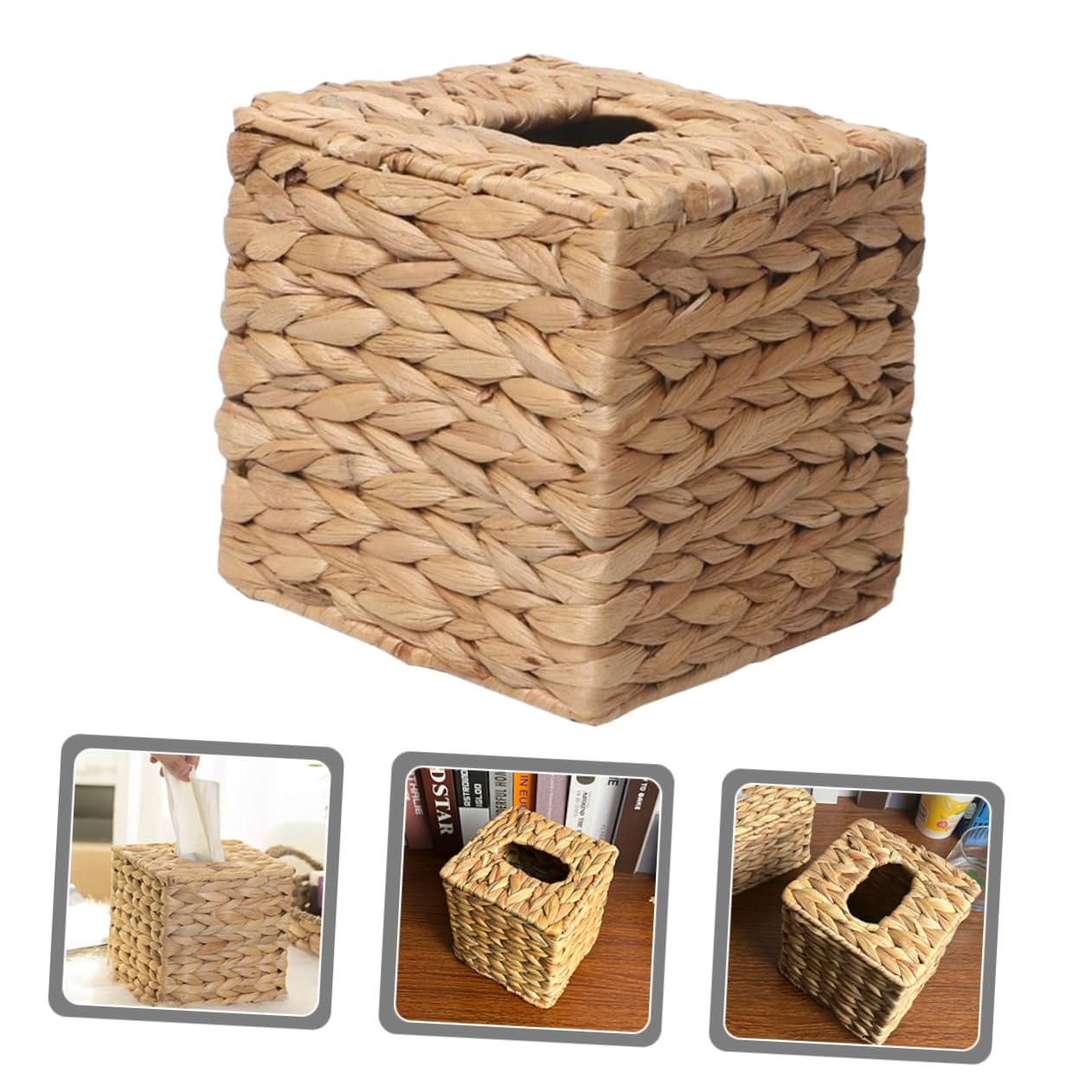 IMIKEYA Cestino Porta Fazzoletti Rettangolare Intrecciato Mano in Giunco Naturale Contenitore Di Tessuti Decorativo Per Casa Stile Country Organizer Salvaspazio Per Desktop