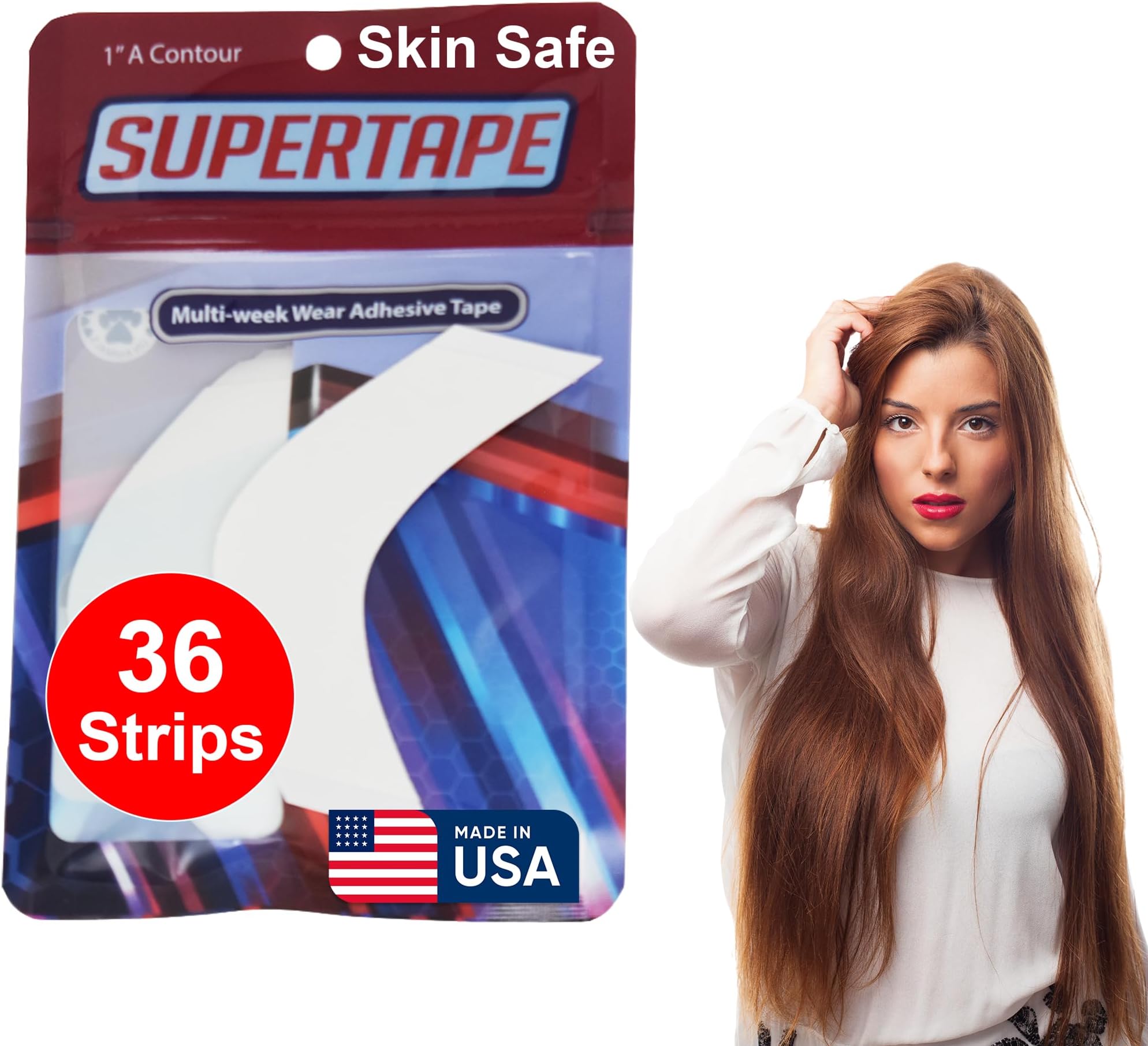 SUPERTAPE Contour A Lace Tape for Wigs Waterproof, Double Sided Hair Tape, Lace Front Wig Tape Double Sided Ultra Strong Hold, Double Sided Hair Tape Adhesive for Hairpieces – 36 Contours