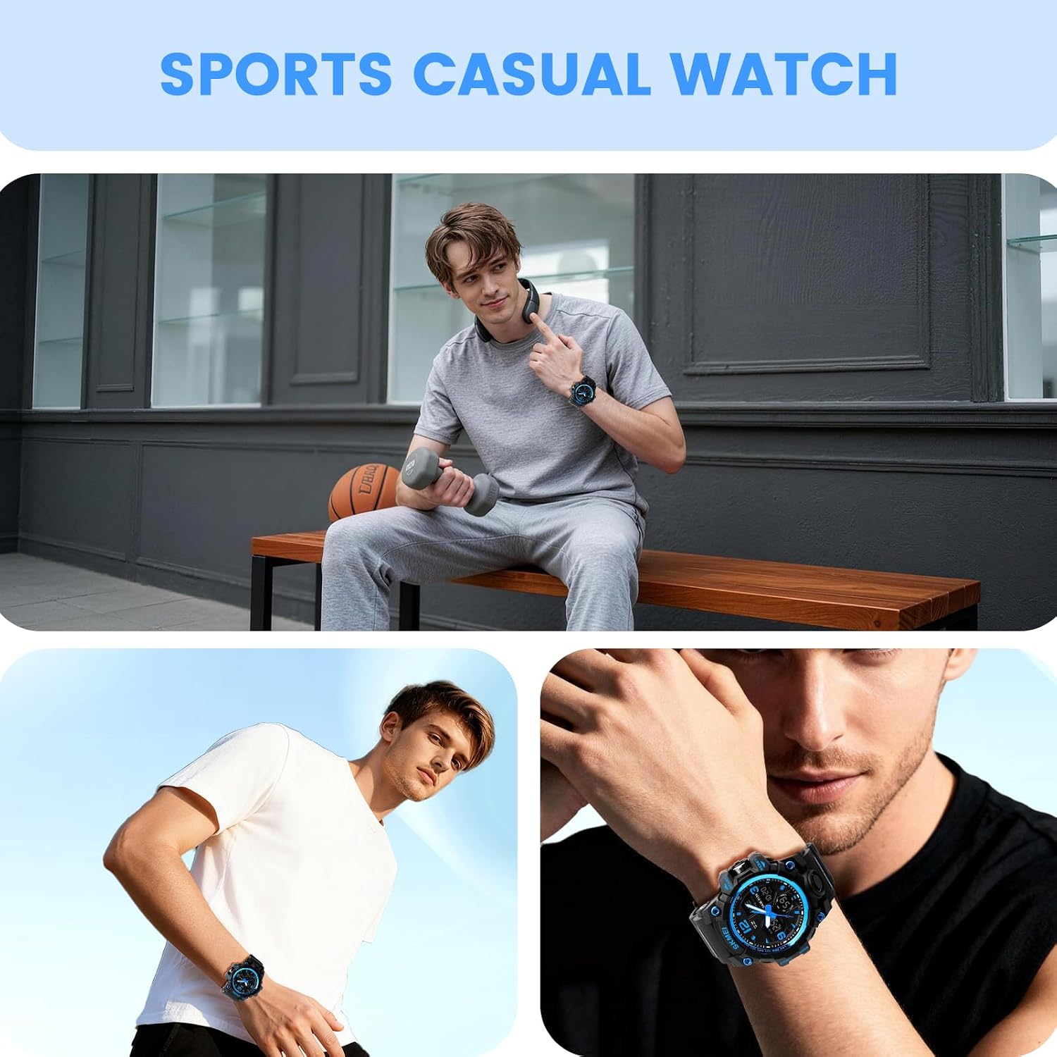 SKMEI Men's Watch Military Analog Digital Waterproof Luminous Sport Watch for Men with Date Week Alarm Tactical Watch