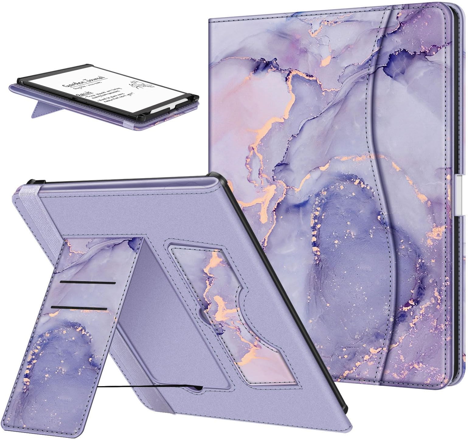 Stand Case for 11" Kindle Scribe 2025 (3rd Generation) and Kindle Scribe Colorsoft (1st Generation), PU Leather Foldable Stand Cover Auto Sleep/Wake w/Card Slot and Pen Holder, Lilac Marble