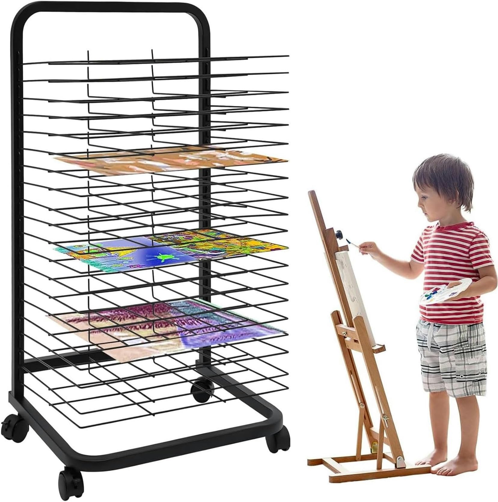 Égouttoir à peinture mobile pour organiser l'atelier d'école