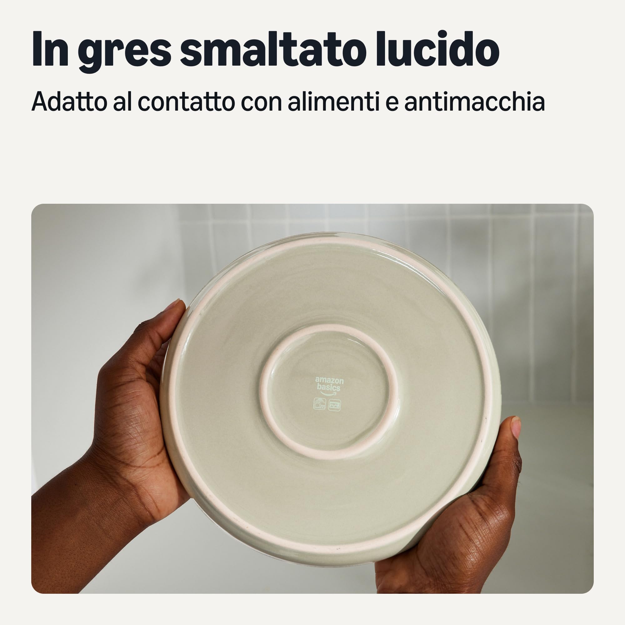Amazon Basics Servizio da Tavola in Gres Smaltato, Set di 18 Pezzi, 6 Coperti Completi, Lavabile in Lavastoviglie, Avorio