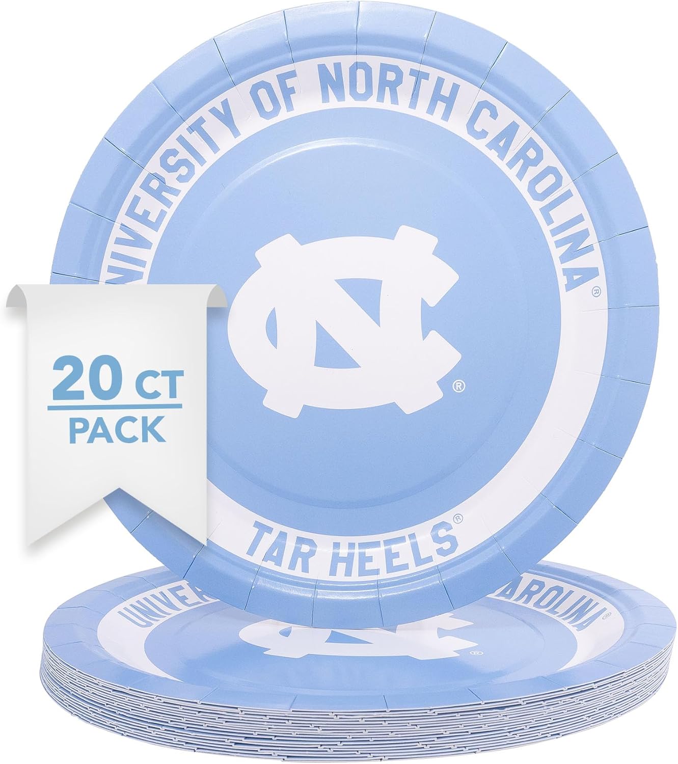 Desert Cactus University of North Carolina Paper Plates UNC Tar Heels 20 Count 9 inch Round PlatesDecoration for Tailgates, Graduation, Party and Game Day (Design A)
