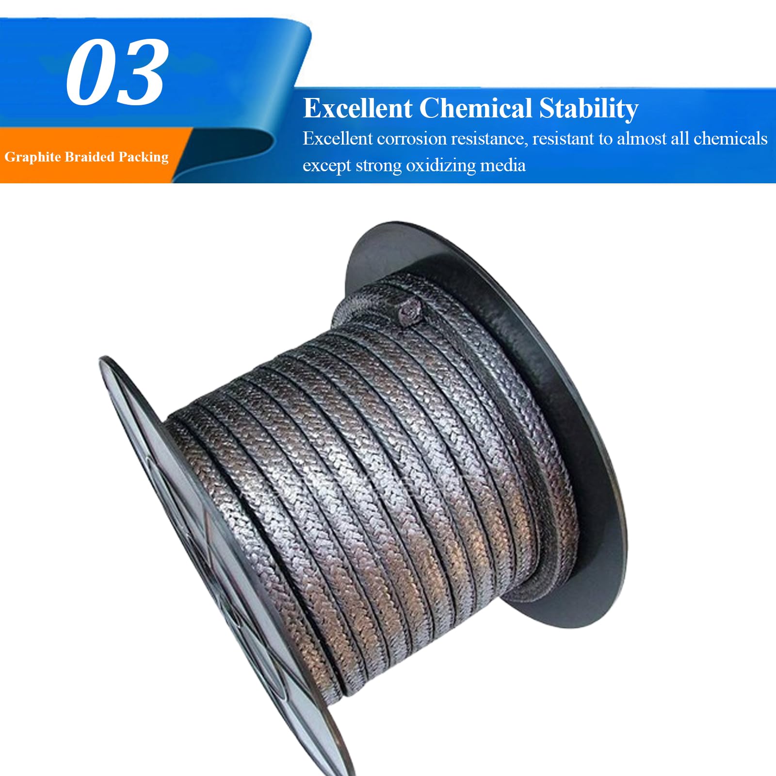 Empaquetadura trenzada de grafito, Empaquetadura de cable trenzado de grafito de 5 metros, varios tamaños, sellado industrial(8x8mm)