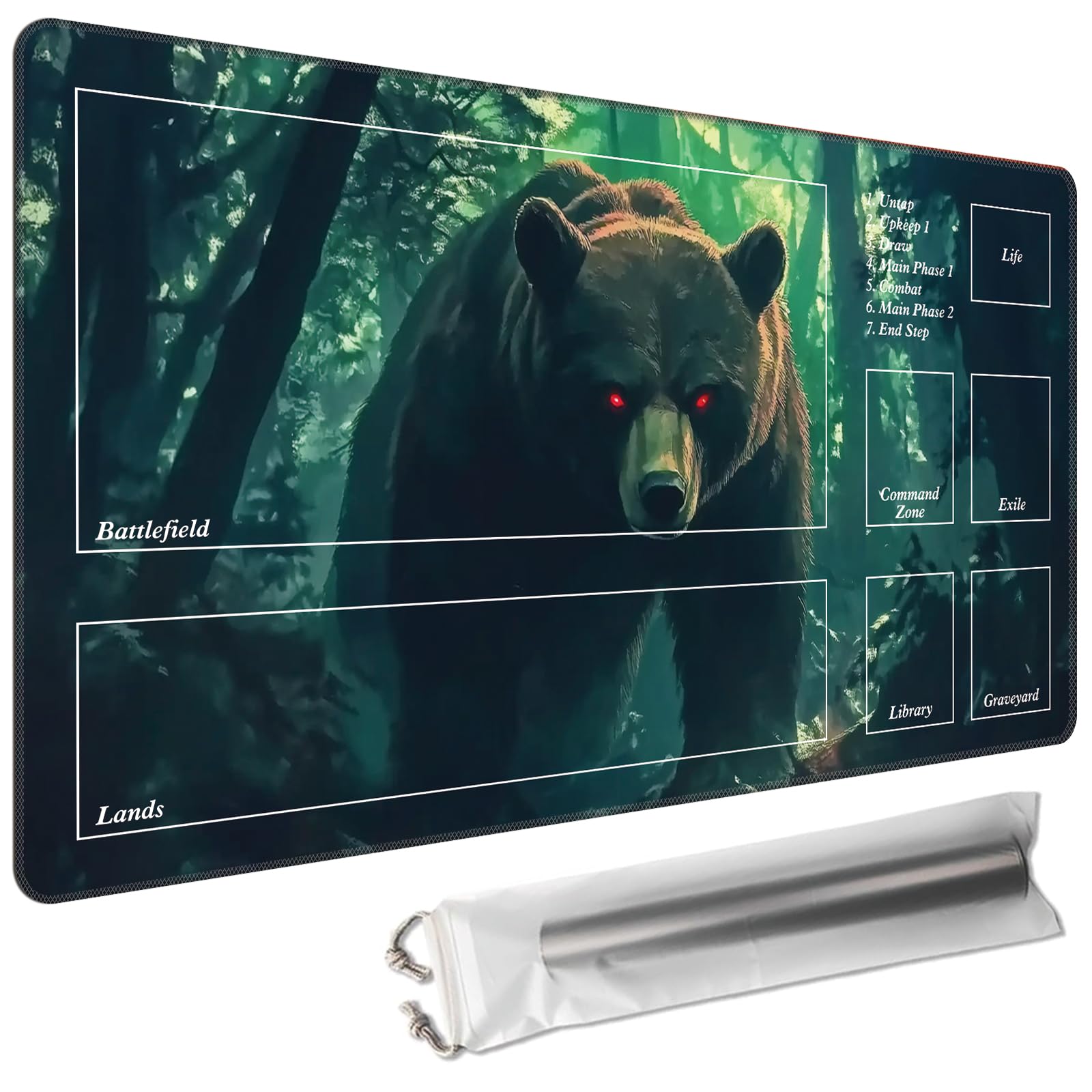 Cdkfxjy MTG Playmat with Magic Zone 24 x 14in Includes Storage Bag,TCG Playmat with Soft Surface Premium Non-Slip Rubber Backing Stitched Edges Durable Gaming Mat,Bear in The Forest โ image 1