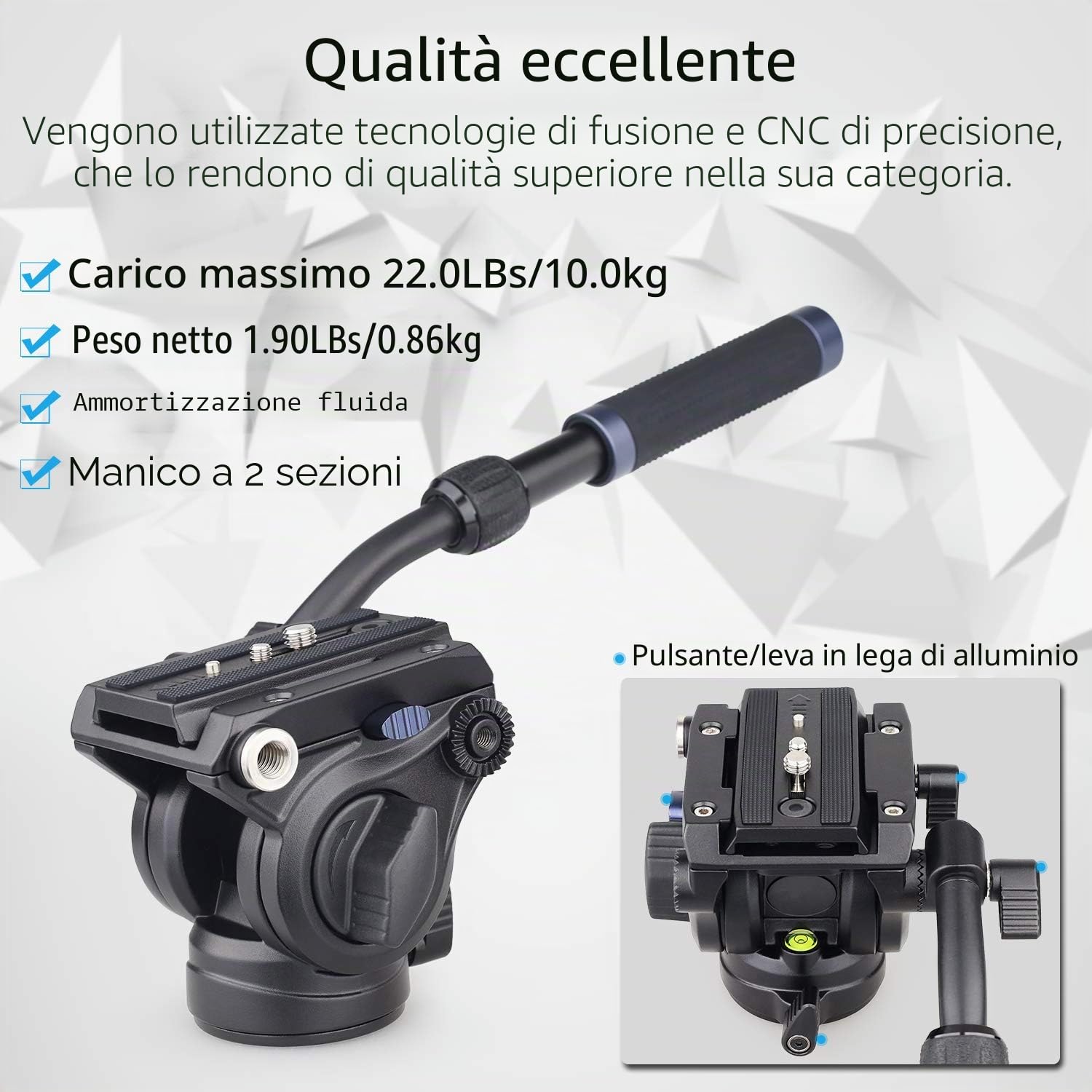 Trípode de cámara profesional Innorel F60, cabezal fluido panorámico con tornillos de 1/4 y 3/8 pulgadas, placa deslizante para cámaras DSLR, videocámaras, monopié, carga máxima de 22 lb / 10 kg