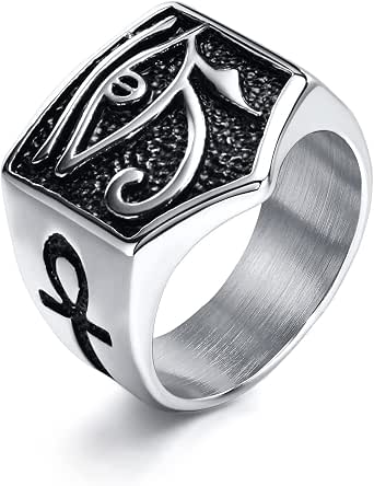 MPRAINBOW Bague égyptienne Yeux d'Horus – Bague en acier inoxydable avec croix Ankh Taille 8 à