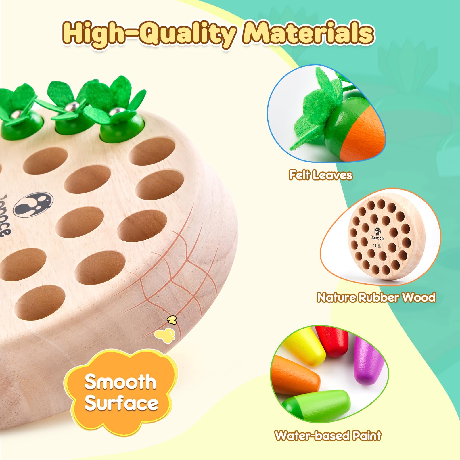 Montessori Scacchi In Legno A Forma Di Carote – Gioco Educativo Per Bambini 4+ Anni, Tavola Rotonda 19 Cm, 24 Bastoncini Colorati