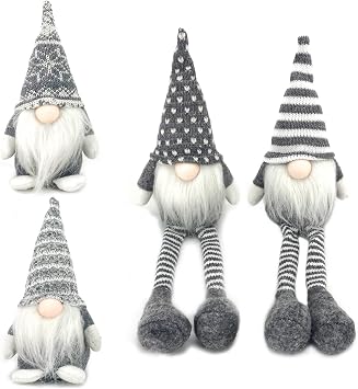 Needle Christmas Gnome Plush Woven Santa Claus, Handmade, Table Decorations, Home Decorations, Fireplace Decorations, Christmas Decorations Grey Long Legs Mixed
