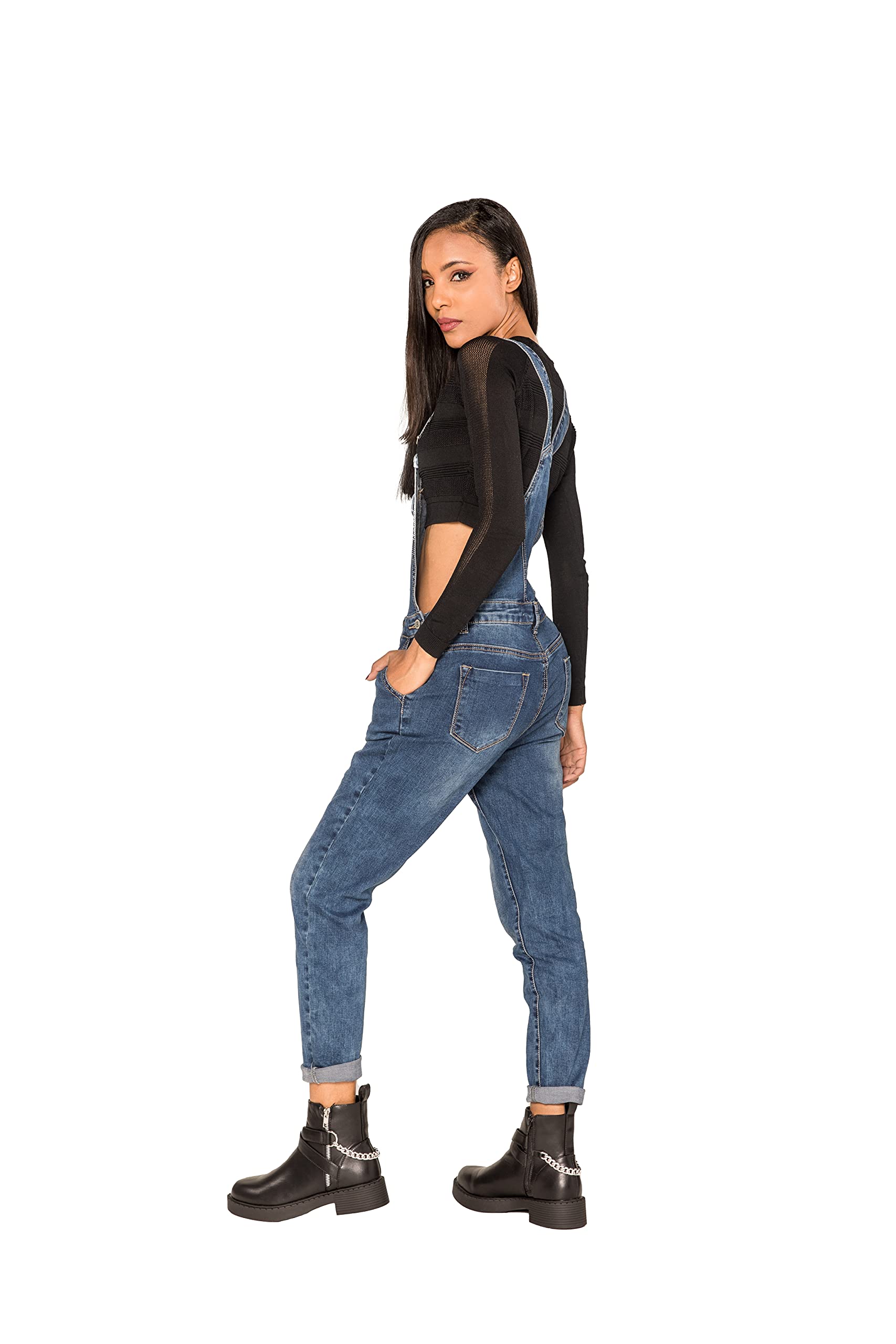 Nina Carter Salopette da donna, in denim, stile vintage, tuta estiva