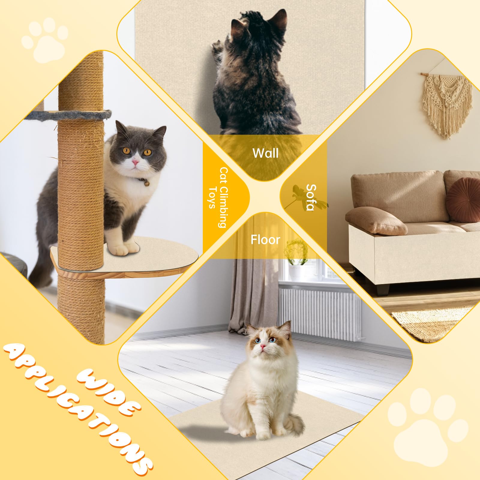 Cat Scratching Pad, 200x40cm Wspinaczkowy drapak dla kota DIY Samoprzylepna mata do drapania dla kota, wycinana mata do drapania dla kota Sofa