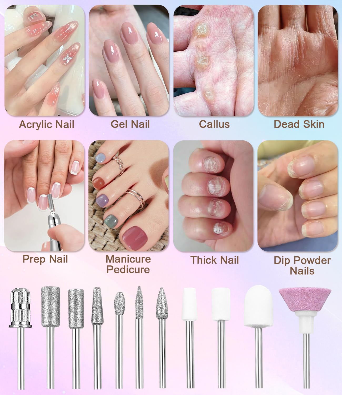Torno para Uñas, 45,000RPM Profesional Lima Electrica Uñas, Velocidad Ajustable,Set de Accesorios para Manicura y Pedicura con Brocas de Cerámica,para Uso Doméstico Salones de Uñas