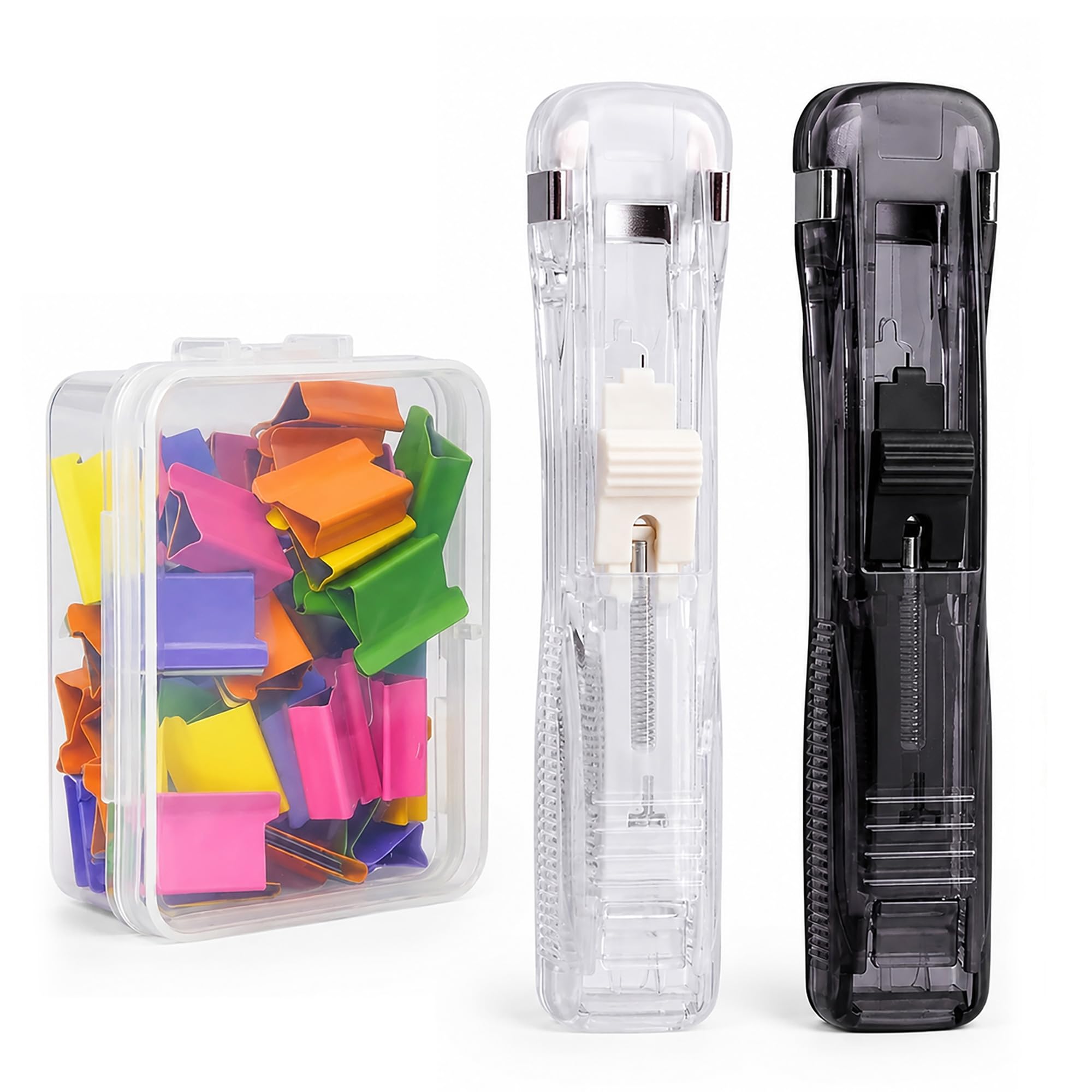 Staple Free Clip Binder Set, 2PCS Clam Clip Dispensers with 50 Refill Clips