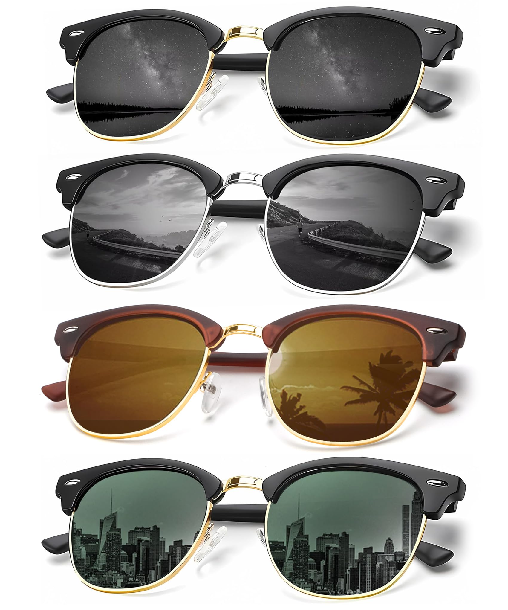 KALIYADI Sunglasses Men Polarized Sunglasses for Men Women Unisex Semi-Rimless Frame Retro Driving Sun Glasses UV Blocking
